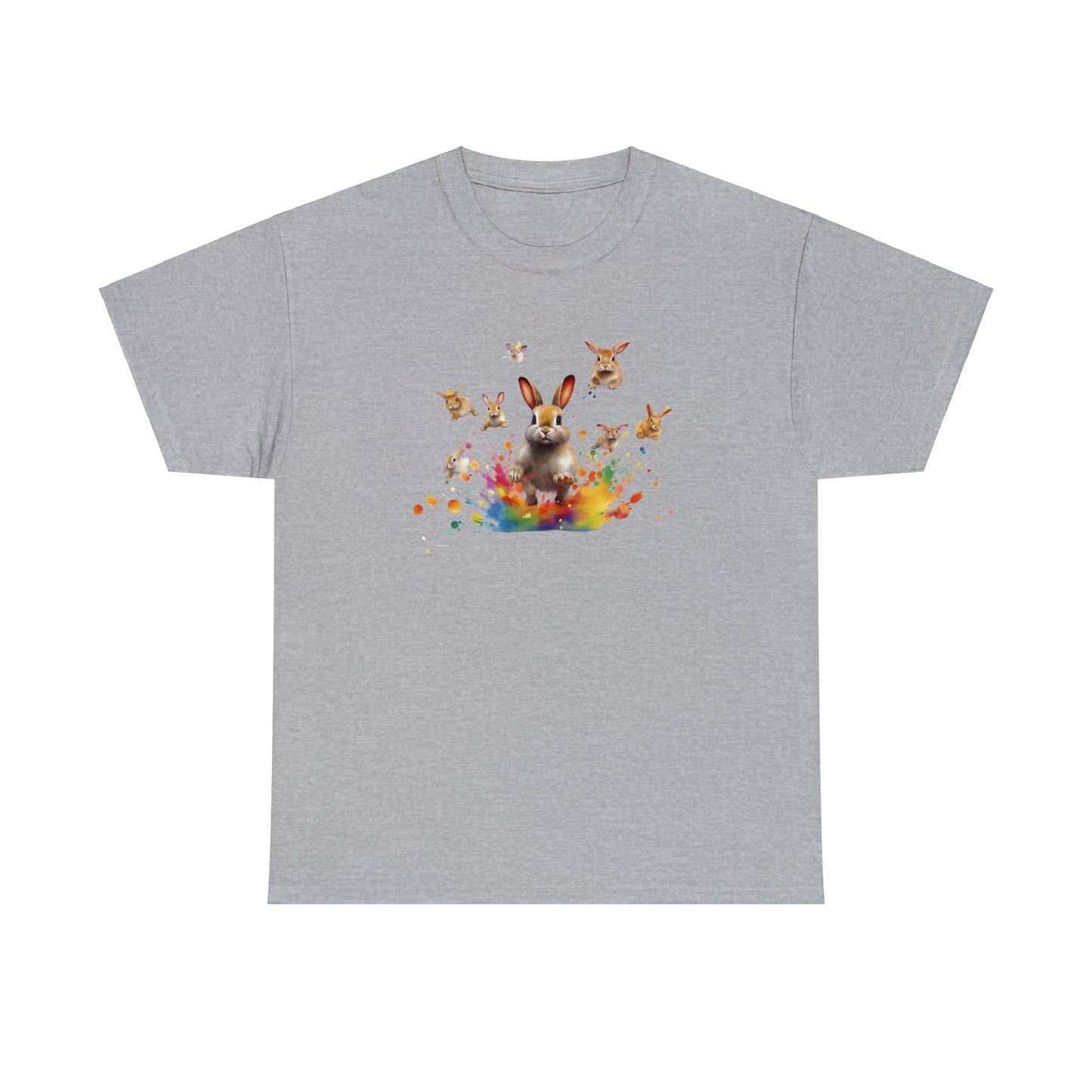 Colorful Easter Bunny Shirt with Jumping Rabbits - Festive Spring Tee, Unisex Heavy Cotton Tee