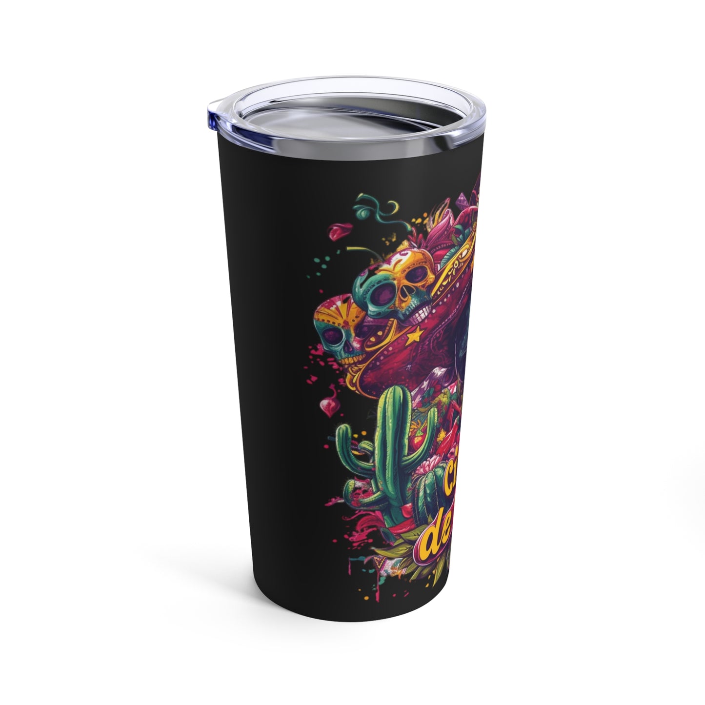 Colorful Sugar Skull Tumbler - Cinco de Mayo Celebration - 20 oz Cup, Festive Cinco de Mayo Decorated Skull Tumbler -Fiesta Gift Idea