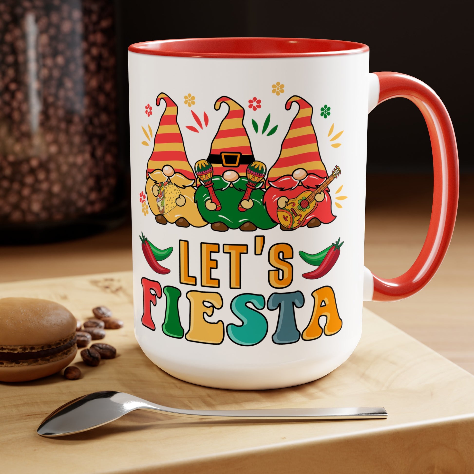 Add some fiesta flare to your mornings with our 'Let's Fiesta' gnomes mug! This 15 oz ceramic mug is bursting with colorful charm, perfect for adding a touch of fun to your coffee break. Let these festive gnomes kickstart your day with a smile! ☕🎉 #FiestaFlare #ColorfulMug #GnomesGalore