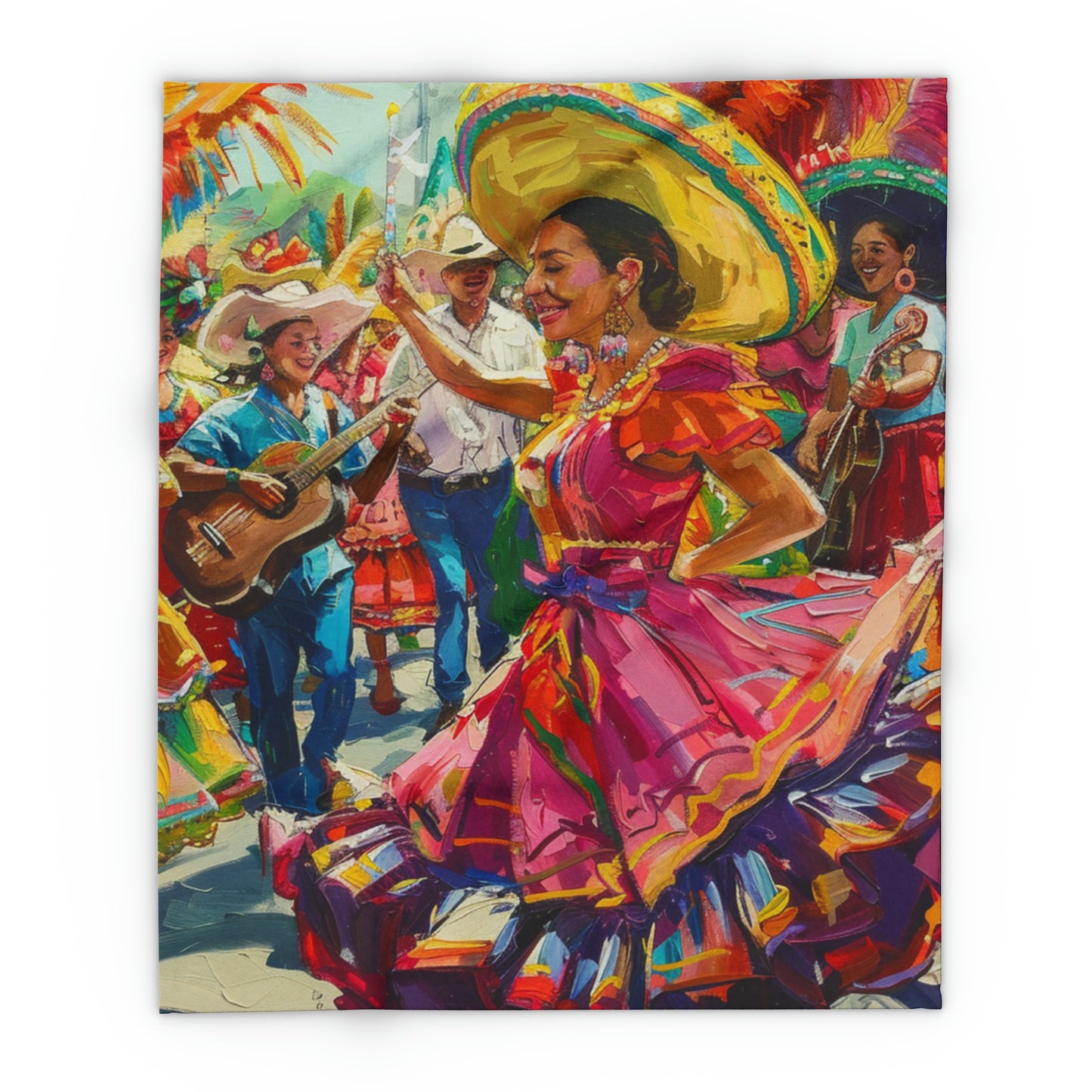 Colorful Cinco de Mayo Artic Fleece Blanket with Hispanic Lady Dancing, Cinco de Mayo Celebration Hispanic Lady Dance Artic Fleece Blanket