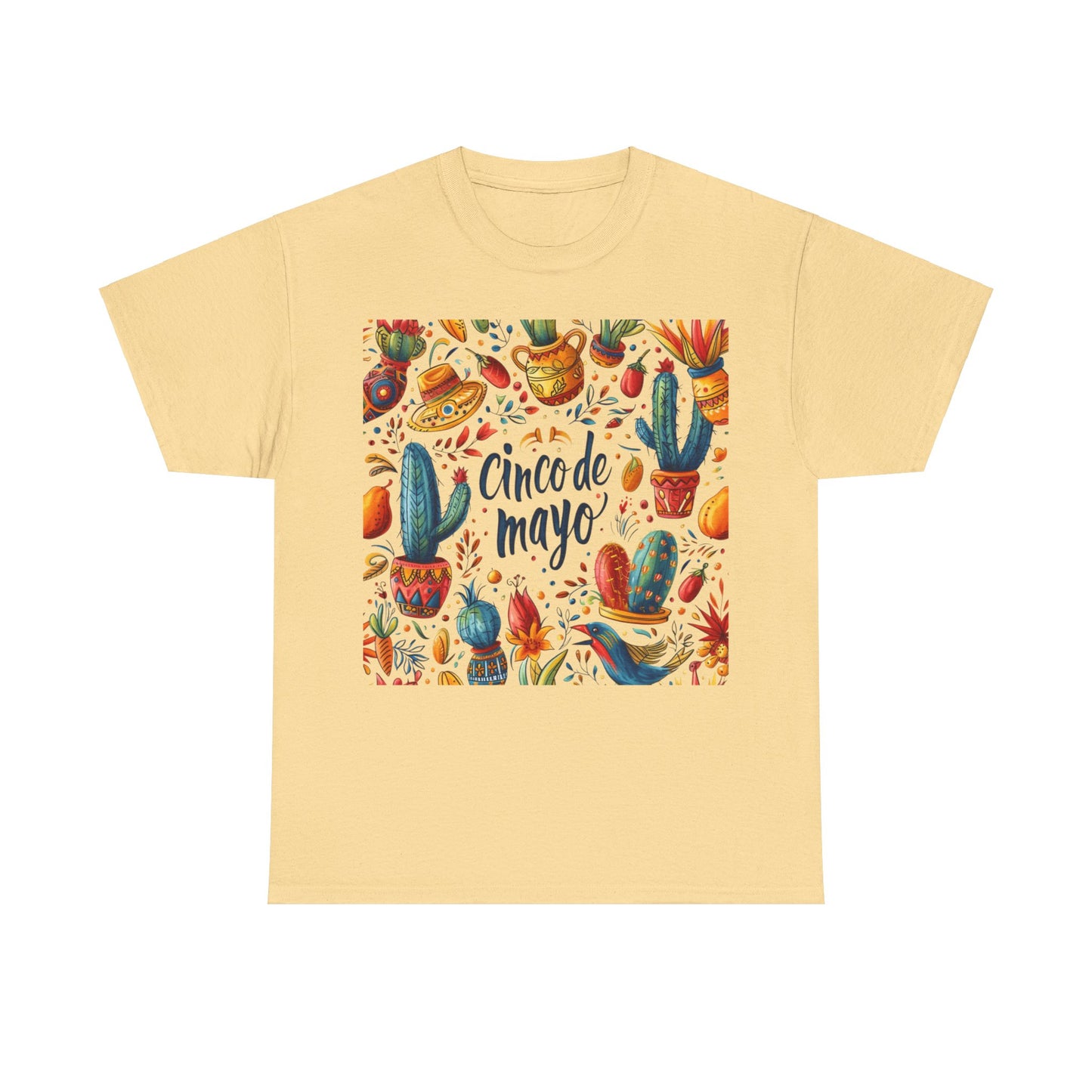 Fiesta Fun: Cinco de Mayo Shirt with Vibrant Birds, Cactus, Pepper Prints, Cinco de Mayo Celebration Shirt,  Festive Fiesta Wear