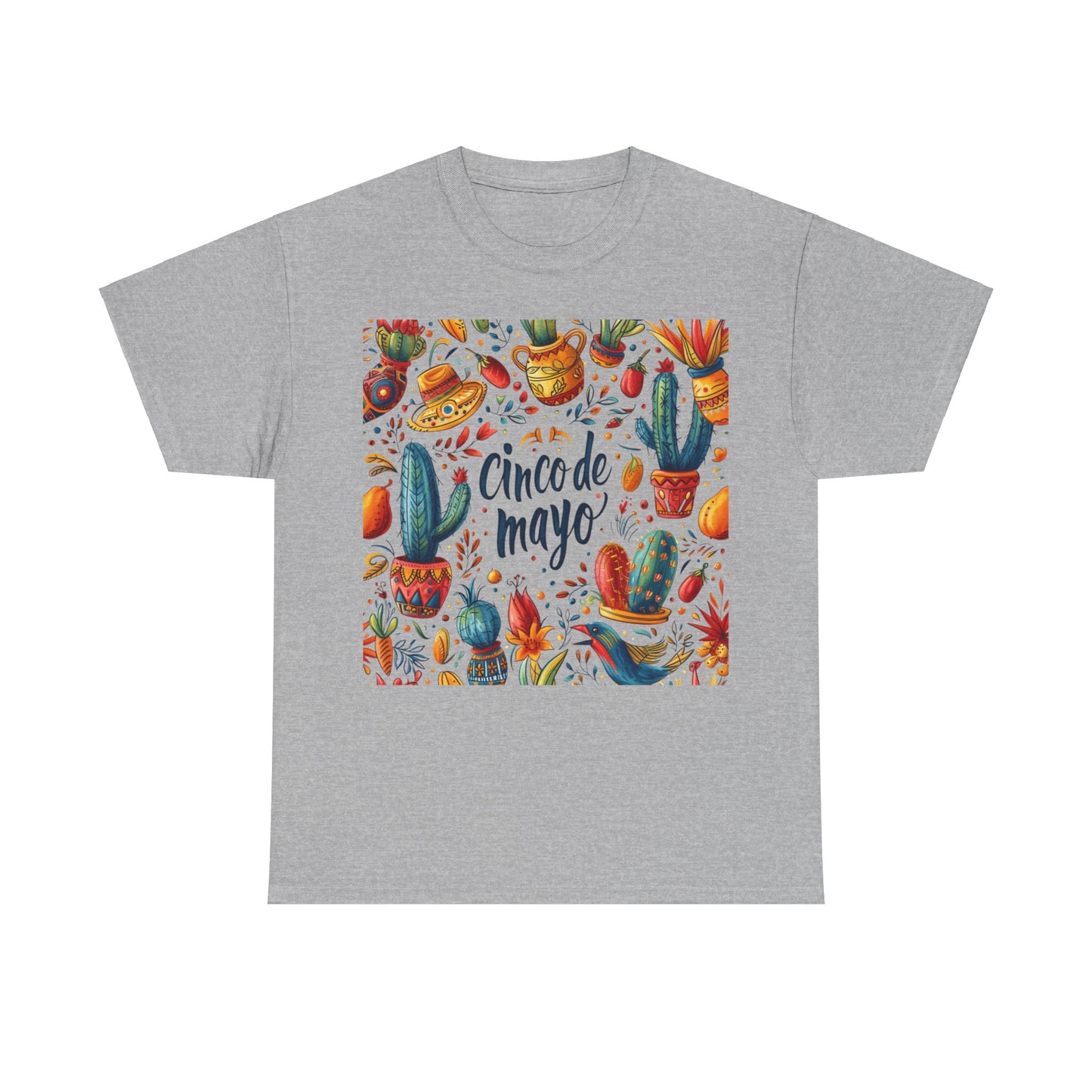 Fiesta Fun: Cinco de Mayo Shirt with Vibrant Birds, Cactus, Pepper Prints, Cinco de Mayo Celebration Shirt,  Festive Fiesta Wear