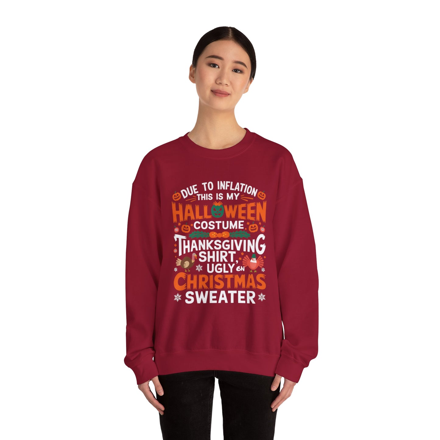 Due To Inflation Sweatshirt, Hallothanksmas tee, Funny Holiday Season Shirt, Halloween T-shirt, Thanksgiving Sweater,Christmas Gift,Fall Tee