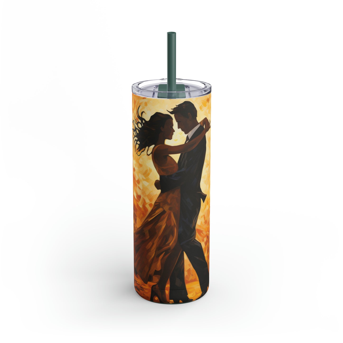 Sizzling Romance - Vibrant Background 20 oz Tumbler with Two Dancing Lovers, Maars Maker Skinny Matte Tumbler, 20oz