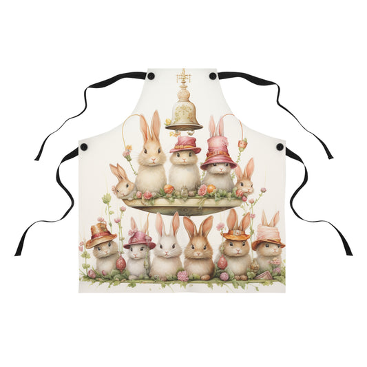 Springtime Delight Easter Bunnies Stacked in a Tower on a Vibrant Apron, Adorable Easter Bunnies Apron - Easter Apron for a Festive Kitchen