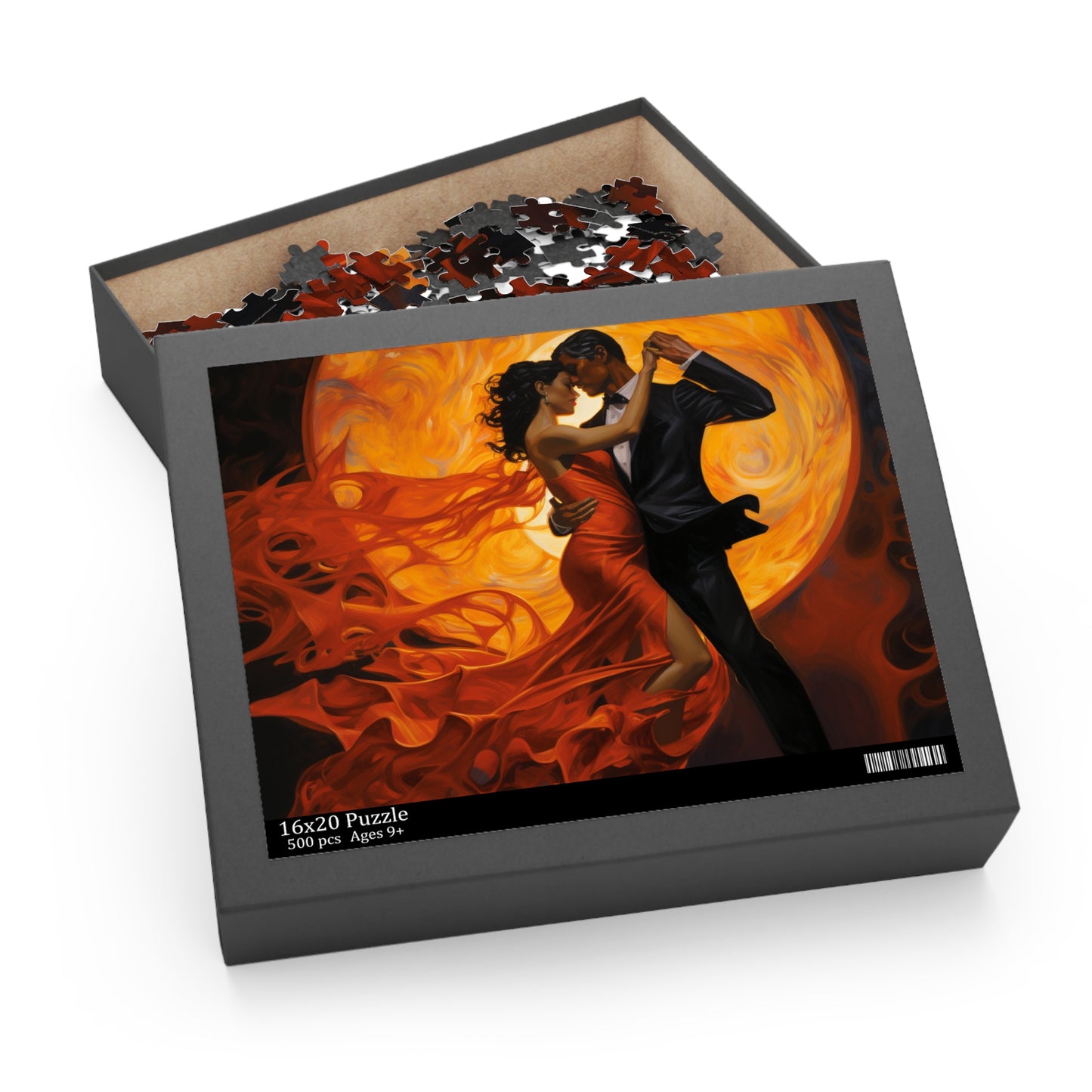 Fiery Lovers Dancing in Moonlight Puzzle - Romantic Jigsaw for Couples, Moonlit Lovebirds Puzzle - Unique Fiery Lovers Design