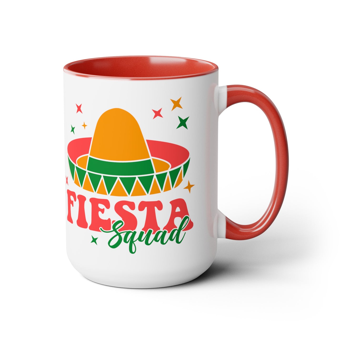 Fiesta Squad Must-Have: Vibrant 15 oz Mug for Festive Gatherings, Fiesta Squad Fun, Colorful 15 oz Mug for Cinco de Mayo Parties