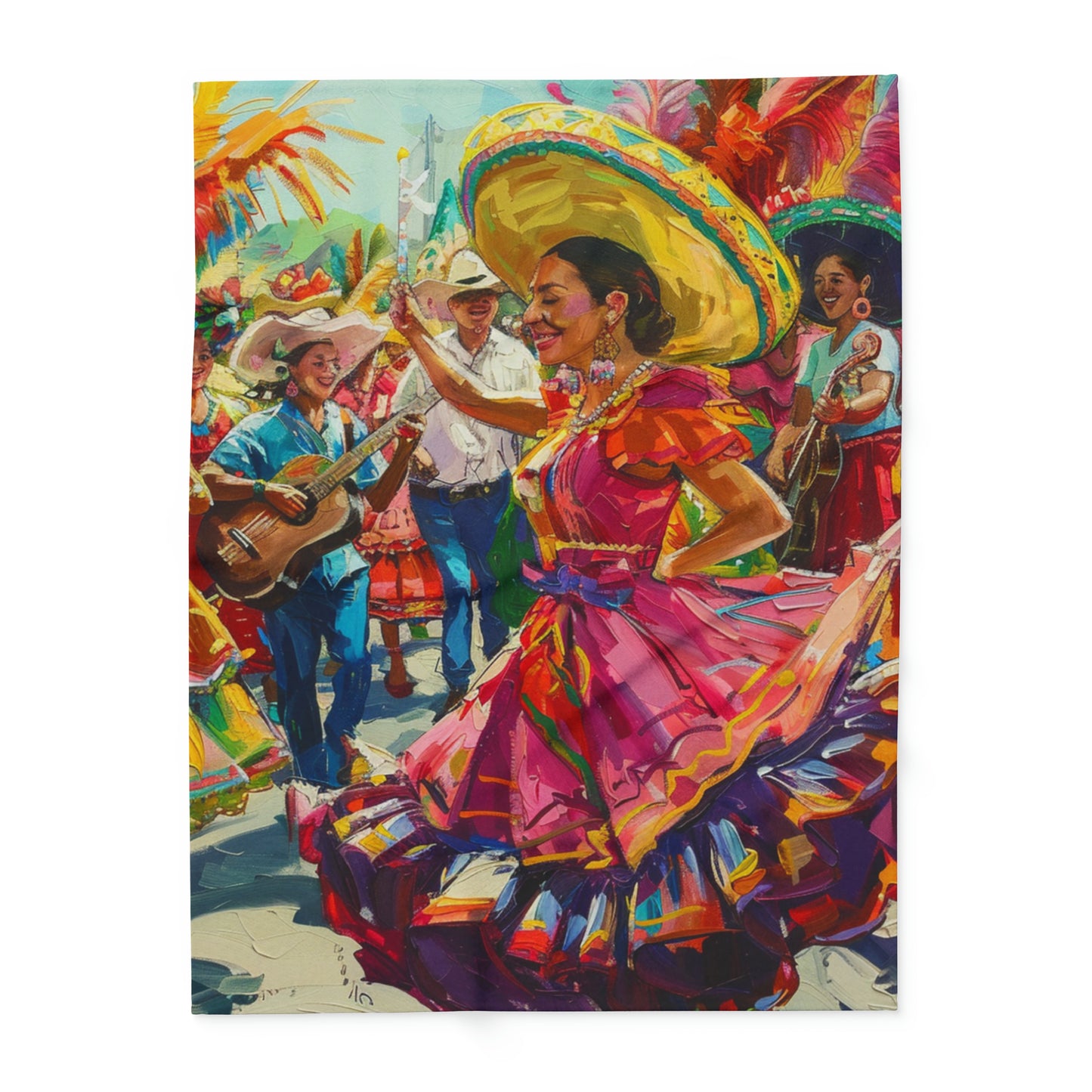 Colorful Cinco de Mayo Artic Fleece Blanket with Hispanic Lady Dancing, Cinco de Mayo Celebration Hispanic Lady Dance Artic Fleece Blanket