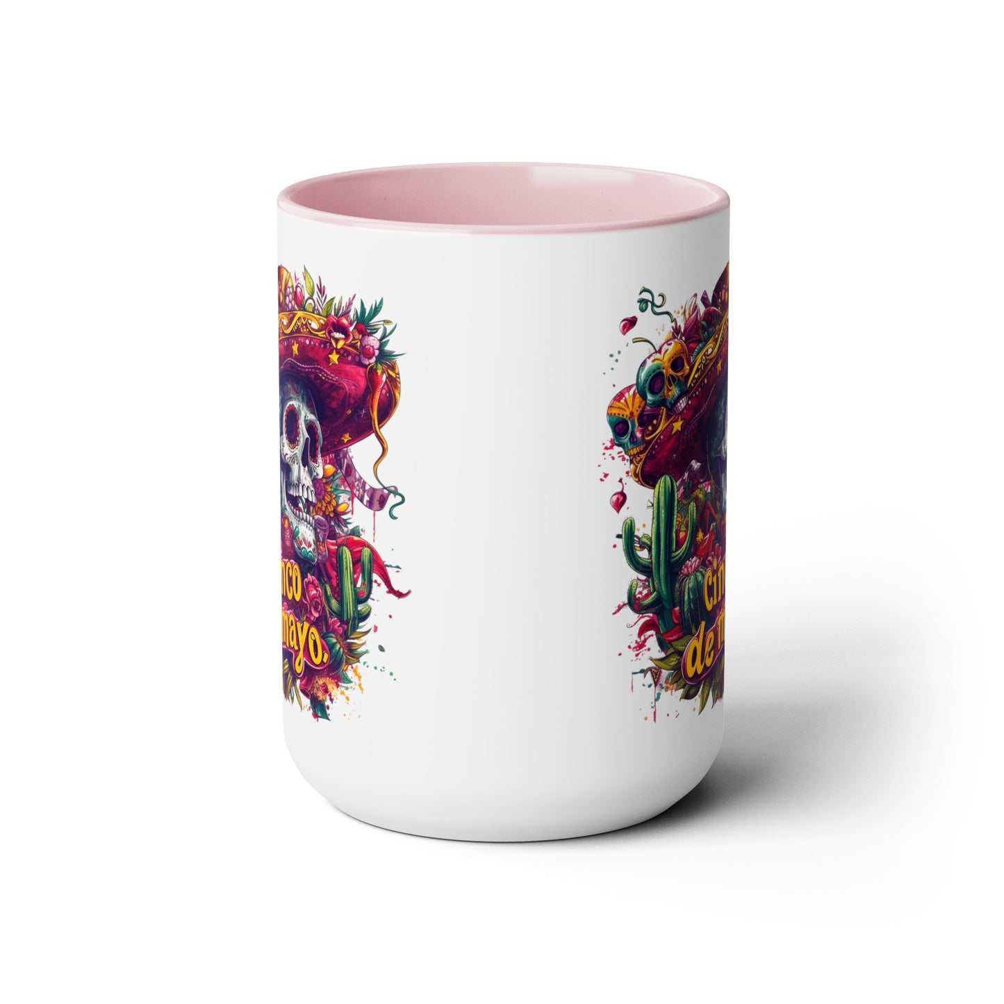 Festive Skull Design Cinco de Mayo Mug - Day of the Dead Inspired, Colorful Decorated Skull Mug for Cinco de Mayo - 15 oz. Capacity