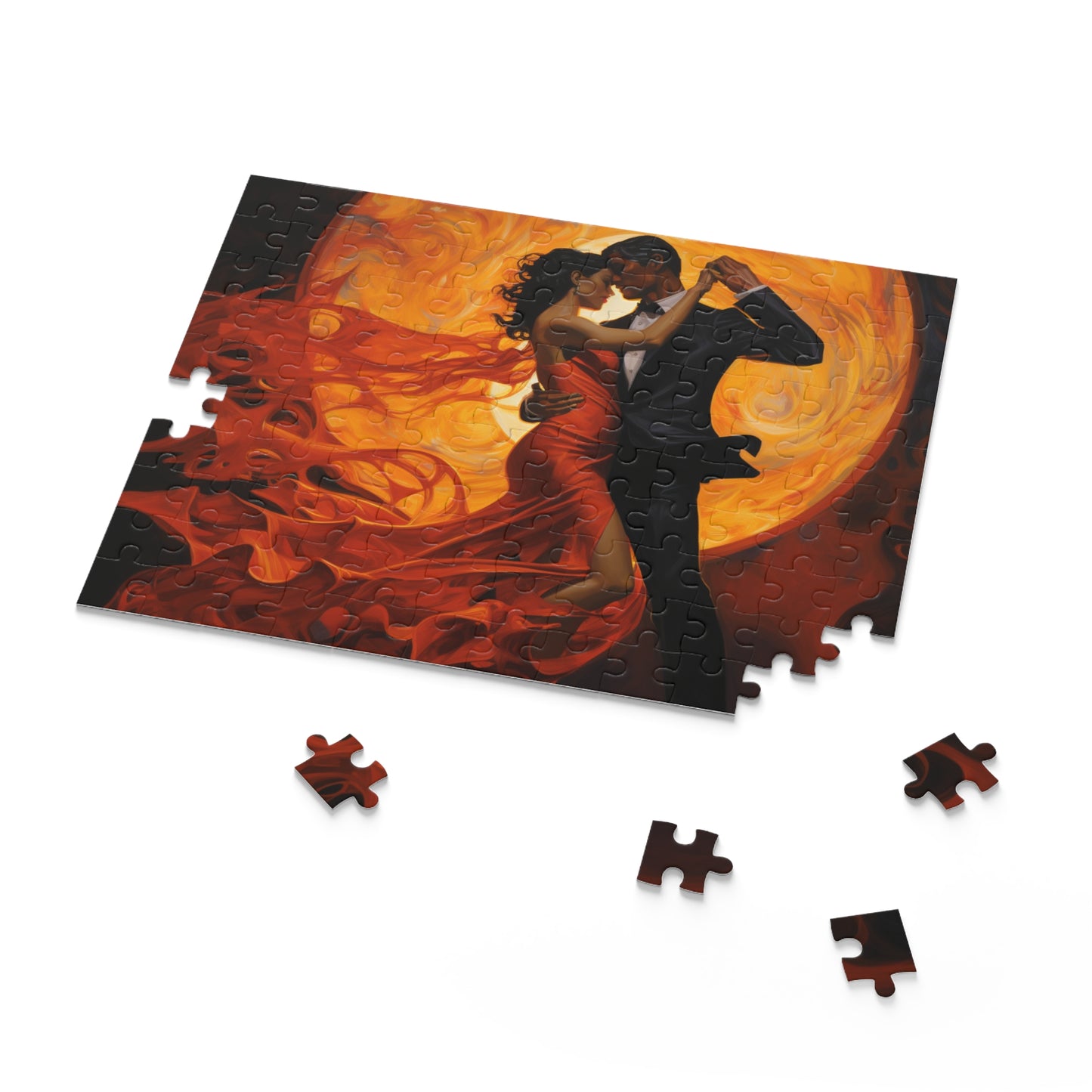 Fiery Lovers Dancing in Moonlight Puzzle - Romantic Jigsaw for Couples, Moonlit Lovebirds Puzzle - Unique Fiery Lovers Design