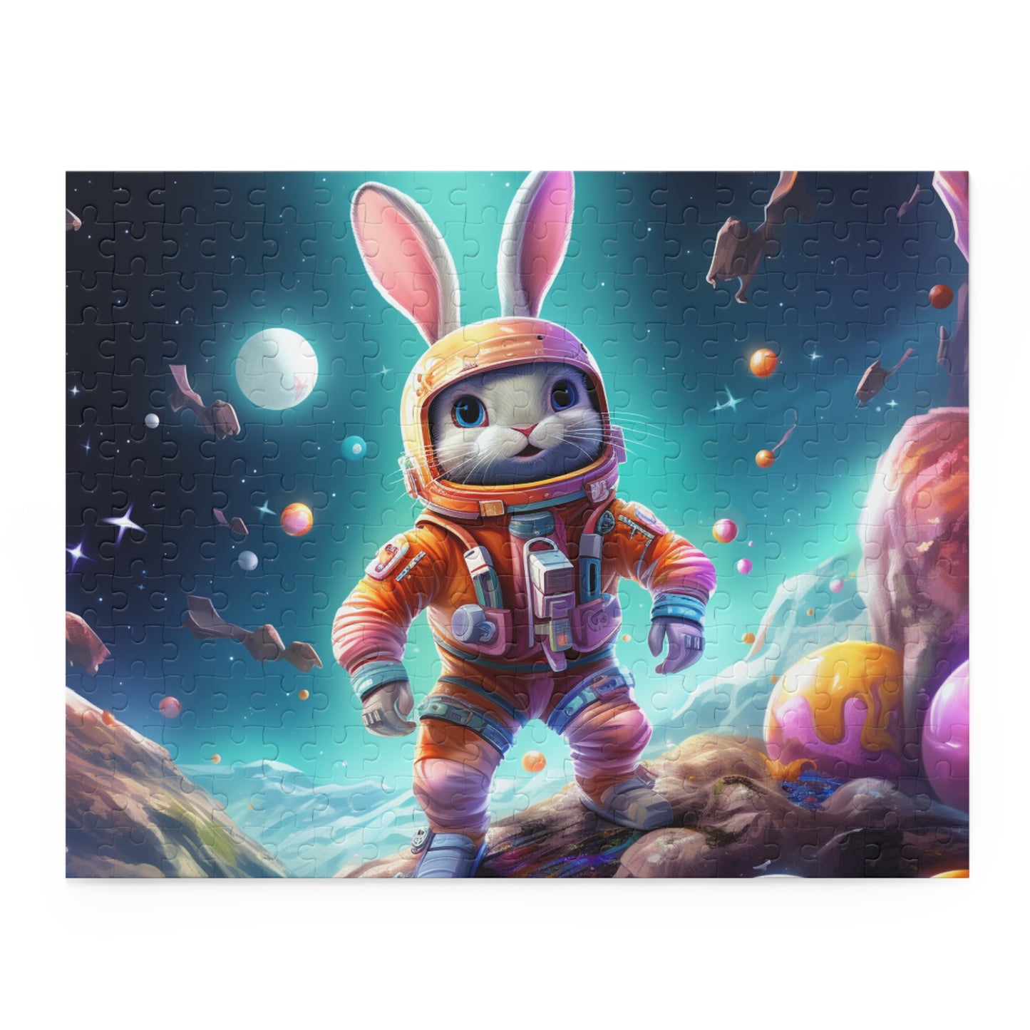 Easter In Space Puzzle, Easter Eggs Bunny Jigsaw Puzzle (120, 252, 500-Piece) Family Puzzles, Puzzles for Kids, Easter Gifts, Easter Decor