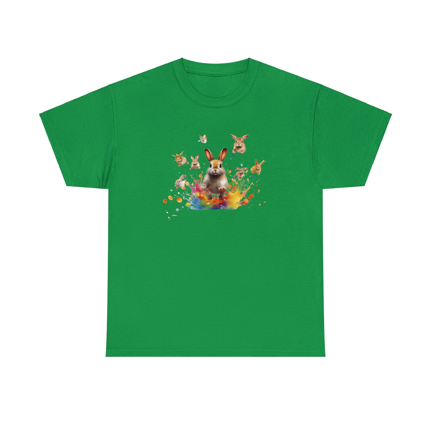 Colorful Easter Bunny Shirt with Jumping Rabbits - Festive Spring Tee, Unisex Heavy Cotton Tee