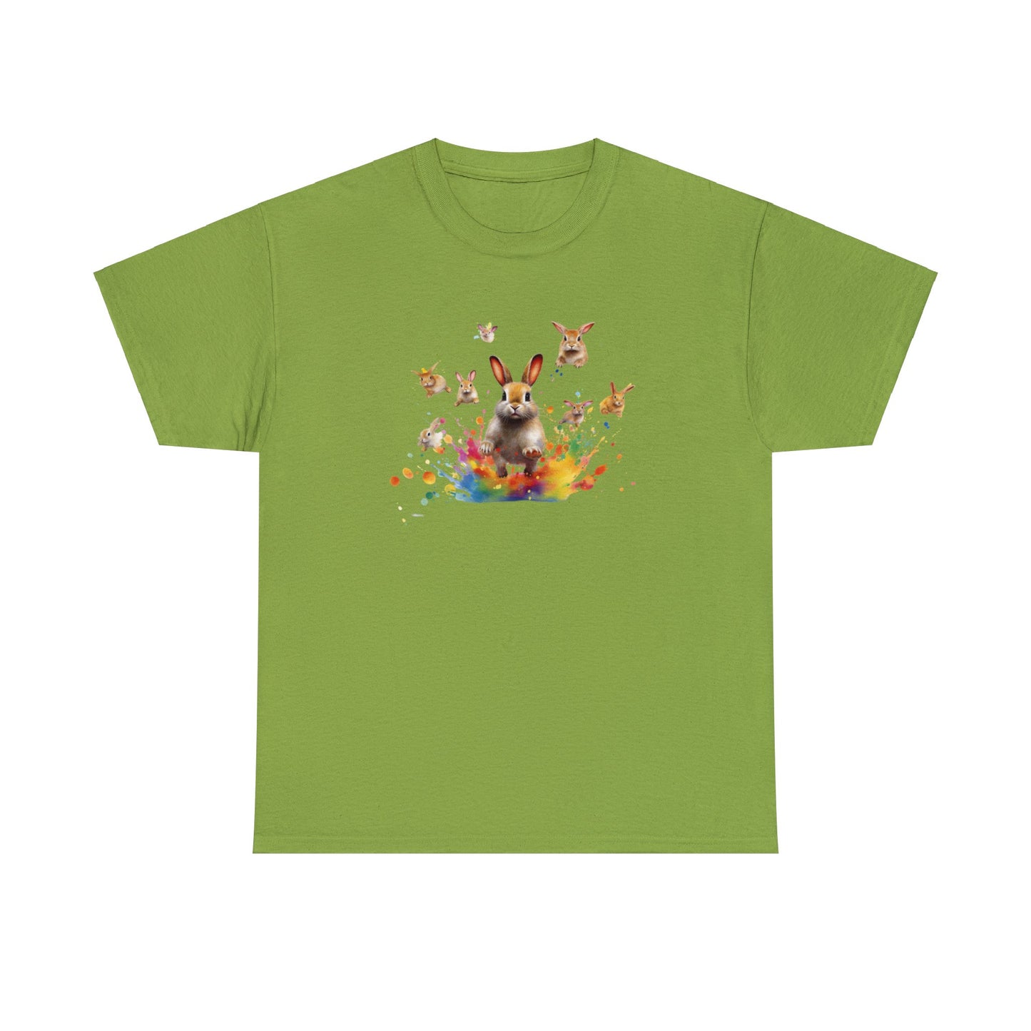 Colorful Easter Bunny Shirt with Jumping Rabbits - Festive Spring Tee, Unisex Heavy Cotton Tee