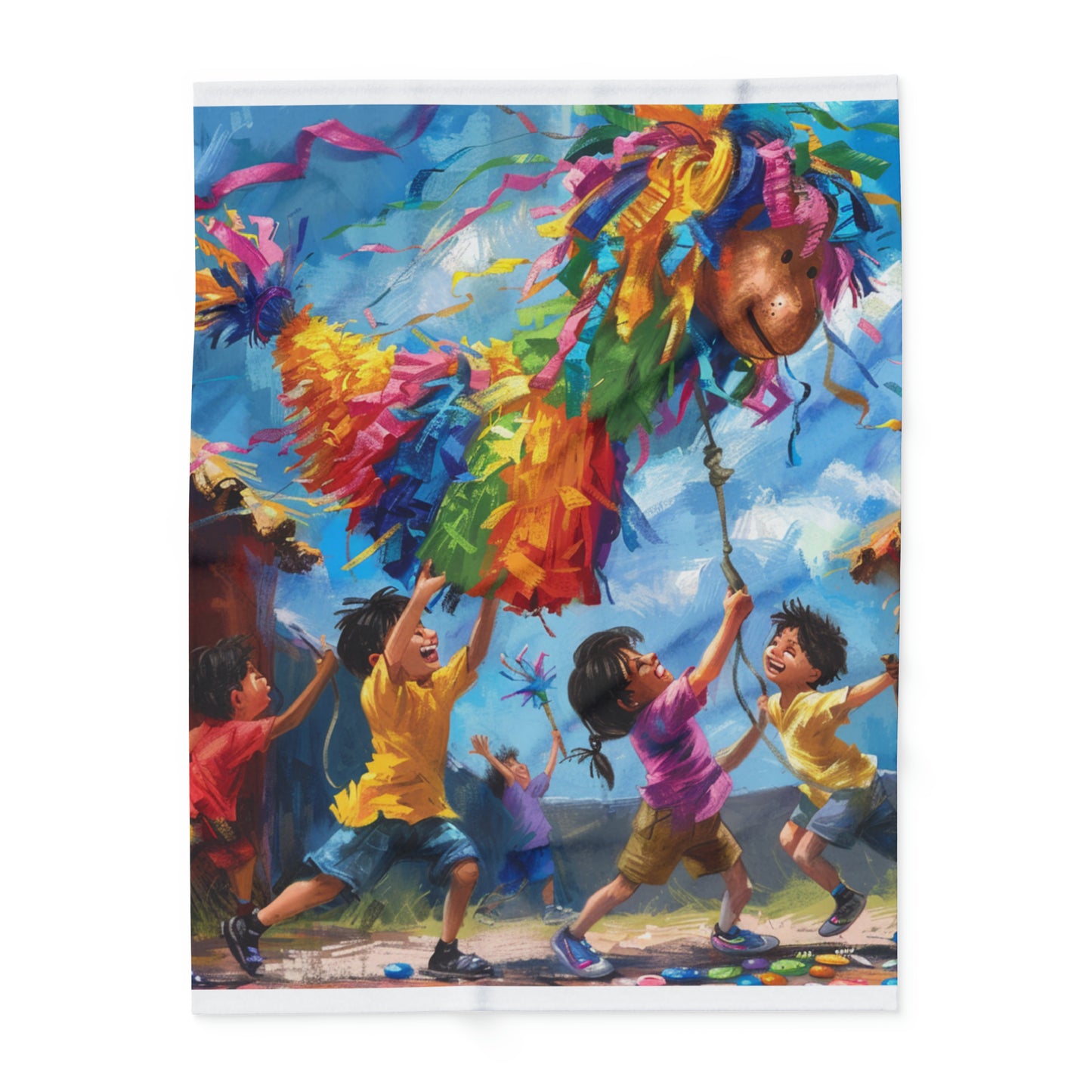 Festive Kids Pinata Inspired Fleece Blanket - Cinco de Mayo Party Decor, Cheerful Cinco de Mayo Blanket - Perfect for Kids' Playtime