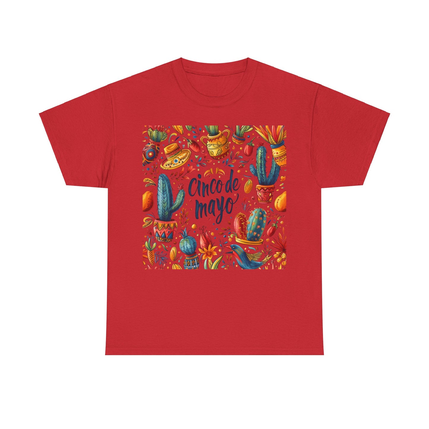 Fiesta Fun: Cinco de Mayo Shirt with Vibrant Birds, Cactus, Pepper Prints, Cinco de Mayo Celebration Shirt,  Festive Fiesta Wear