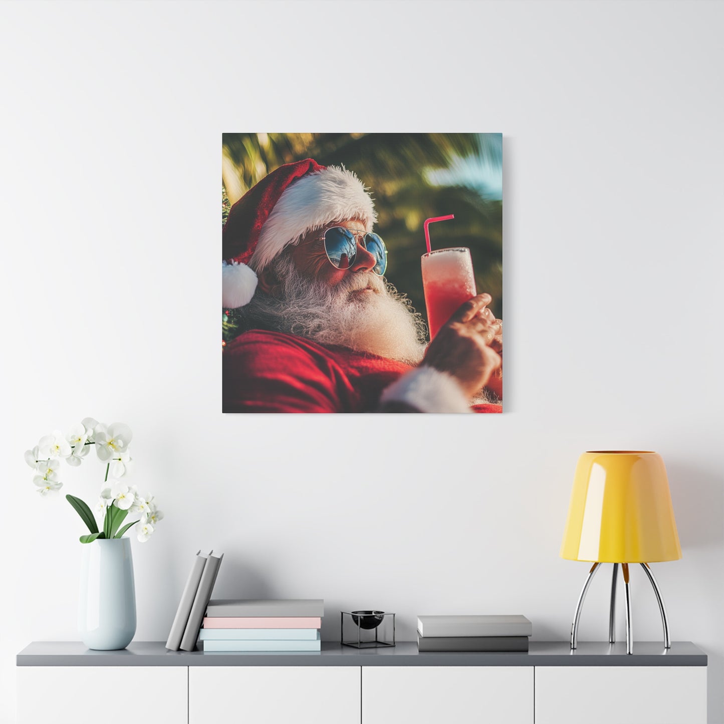 Tropical Santa Claus Canvas Art - Beach Vibes & Holiday Humor, Santa on the Beach - Fun Canvas Wall Decor for Christmas Lovers