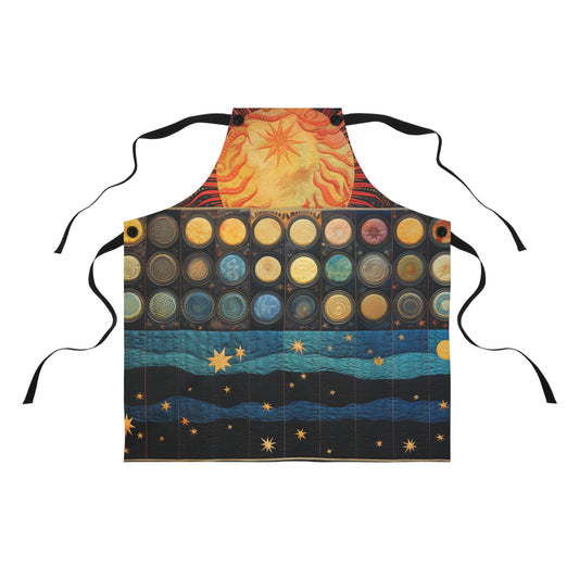 Galaxy-inspired Stars and Universe Quilt-pattern Apron with Sun and Planets Design, Celestial Delight: Sun, Planets, and Stars Quilt-pattern