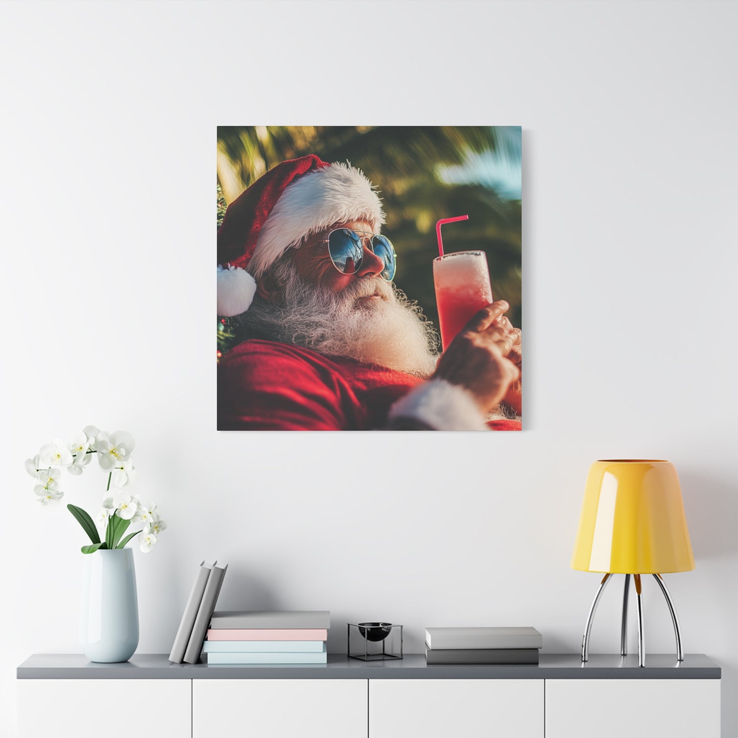 Tropical Santa Claus Canvas Art - Beach Vibes & Holiday Humor, Santa on the Beach - Fun Canvas Wall Decor for Christmas Lovers