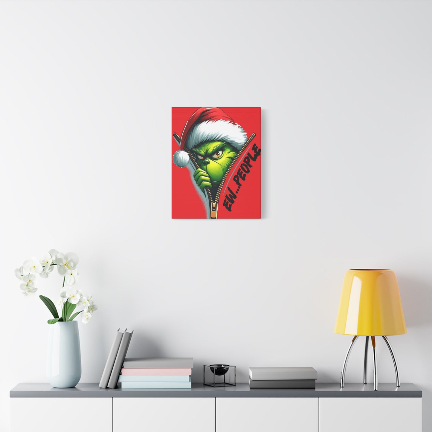 Red Grinch Canvas Art: 'Ewww People' Zipper Design for Fun Decor, Playful Grinch Canvas Wall Art - 'Ewww People' 3D Zipper Design