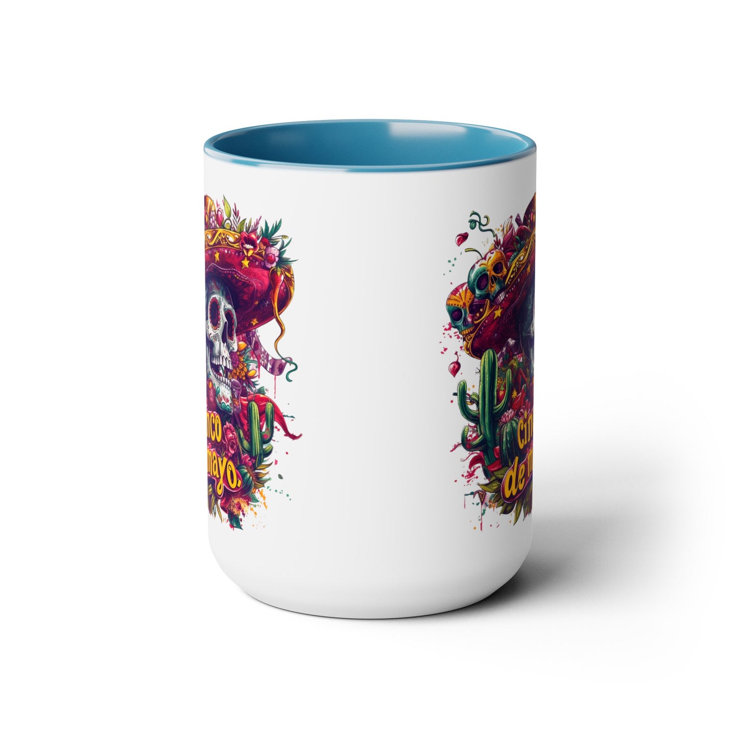 Festive Skull Design Cinco de Mayo Mug - Day of the Dead Inspired, Colorful Decorated Skull Mug for Cinco de Mayo - 15 oz. Capacity