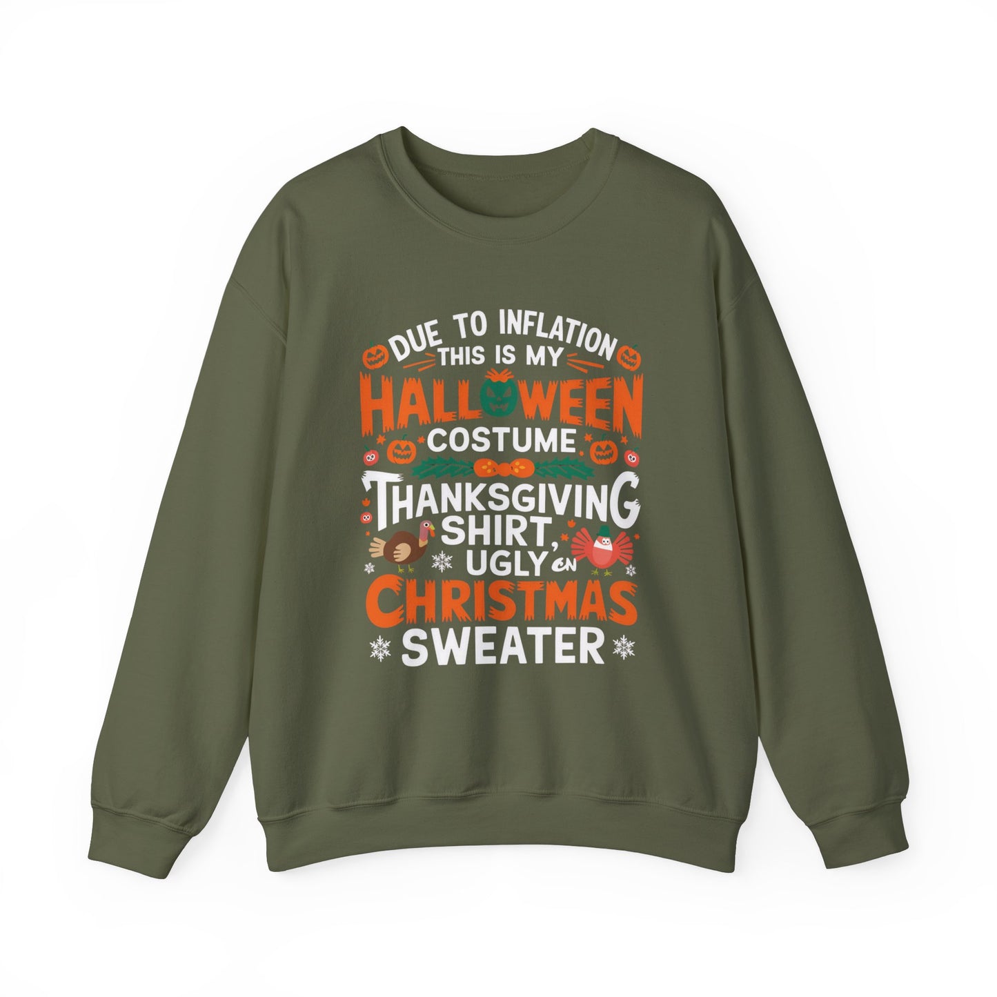 Due To Inflation Sweatshirt, Hallothanksmas tee, Funny Holiday Season Shirt, Halloween T-shirt, Thanksgiving Sweater,Christmas Gift,Fall Tee