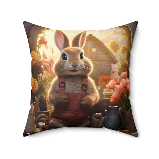 Easter Bunny Faux Suede Pillow, Easter Bunny Soft Throw Pillow, Soft Florals Sofa Accent Pillow Decor, Double Sided Couch Pillow with Insert