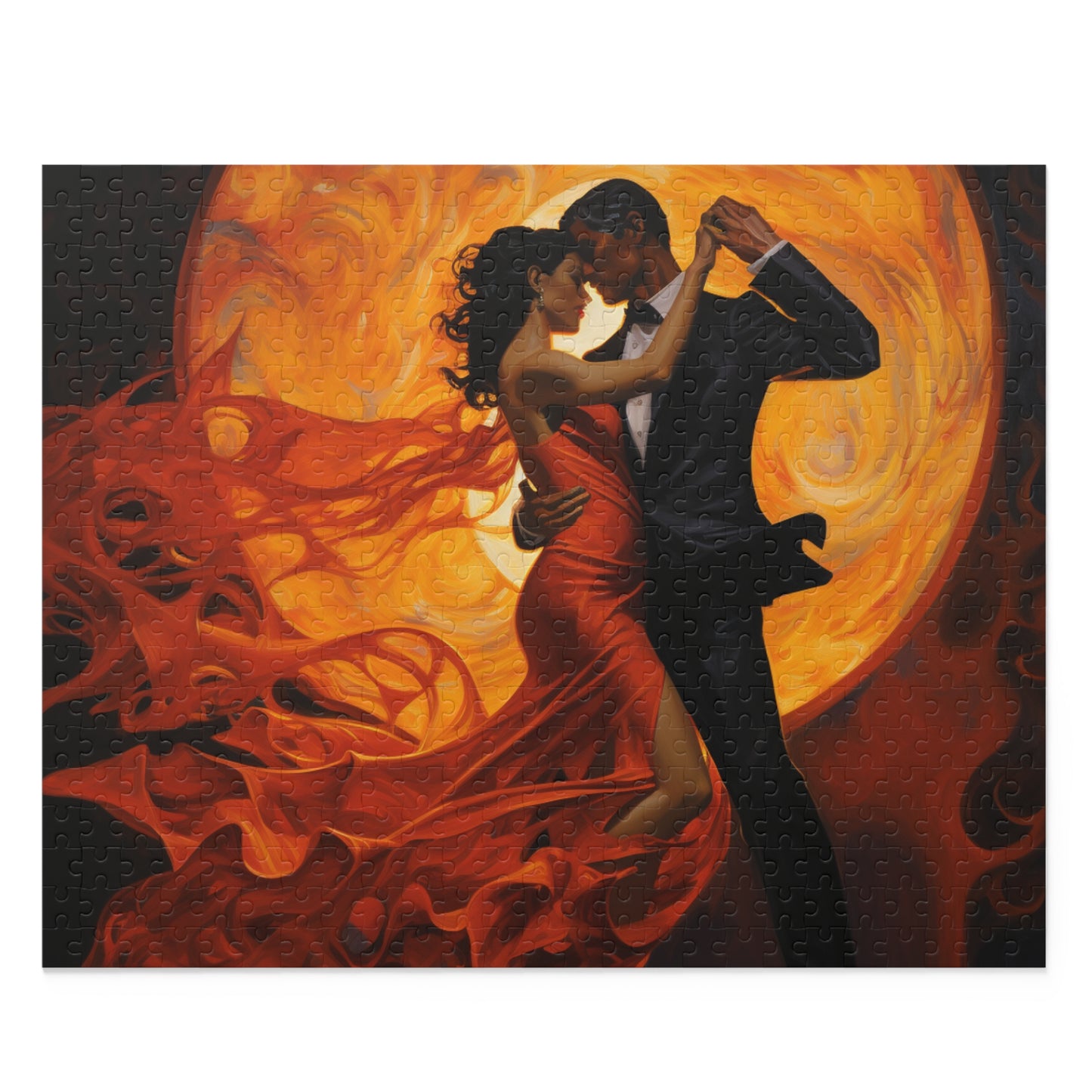 Fiery Lovers Dancing in Moonlight Puzzle - Romantic Jigsaw for Couples, Moonlit Lovebirds Puzzle - Unique Fiery Lovers Design