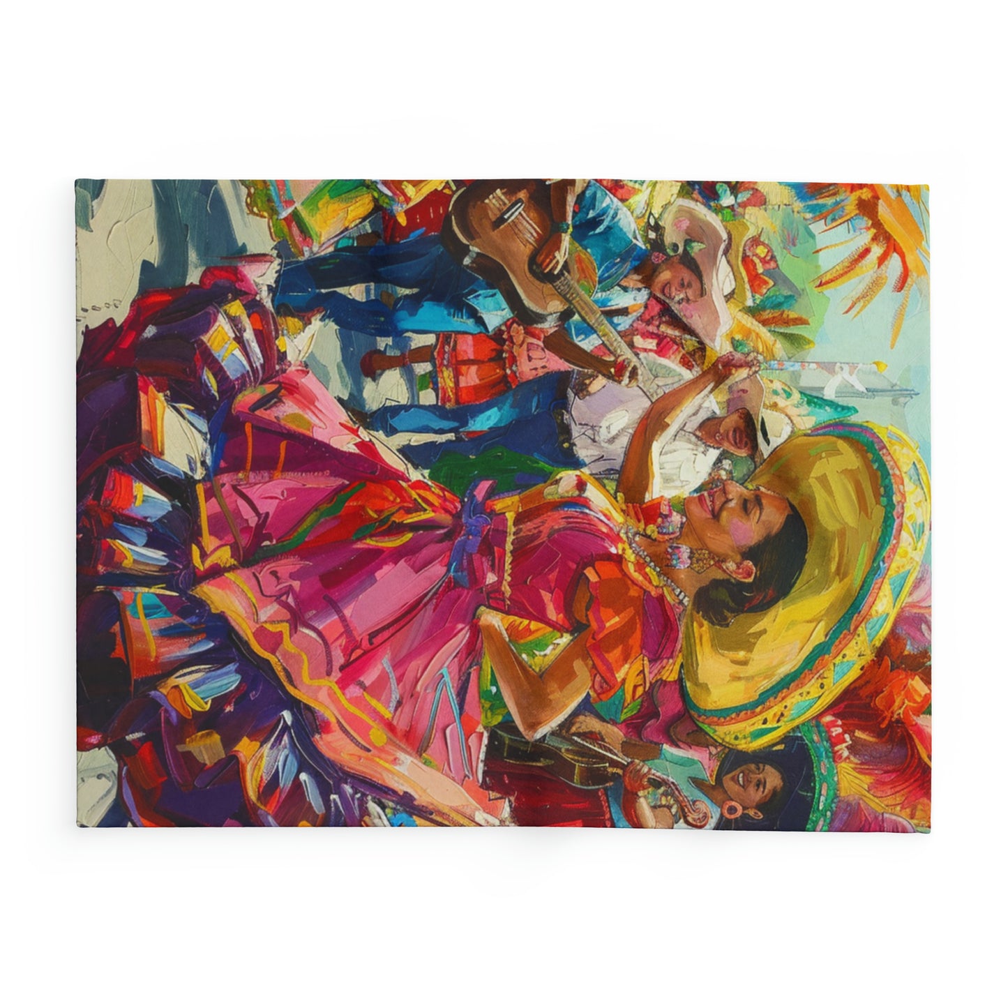 Colorful Cinco de Mayo Artic Fleece Blanket with Hispanic Lady Dancing, Cinco de Mayo Celebration Hispanic Lady Dance Artic Fleece Blanket