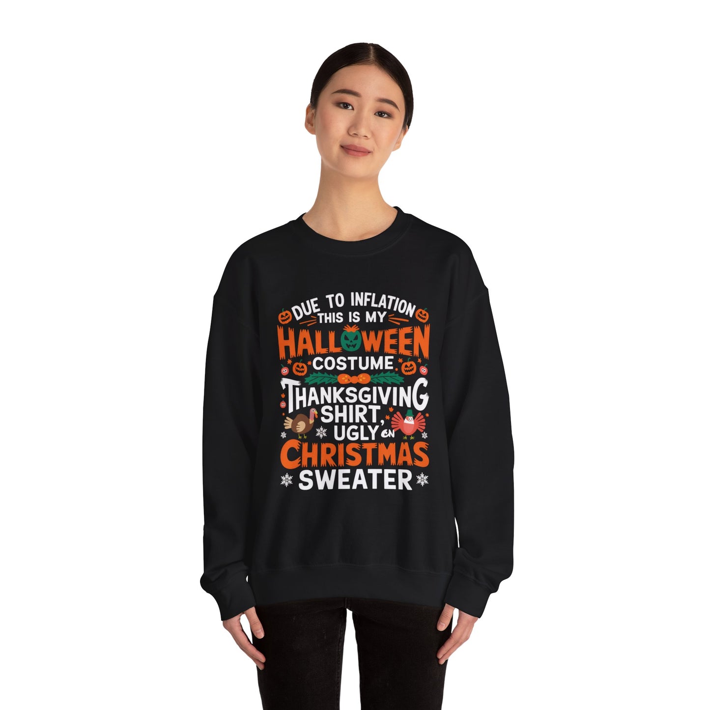 Due To Inflation Sweatshirt, Hallothanksmas tee, Funny Holiday Season Shirt, Halloween T-shirt, Thanksgiving Sweater,Christmas Gift,Fall Tee