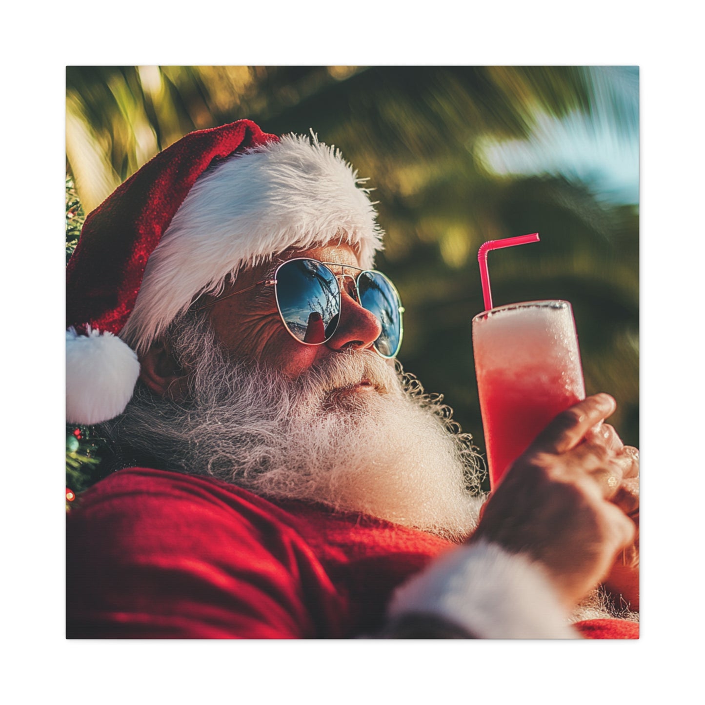 Tropical Santa Claus Canvas Art - Beach Vibes & Holiday Humor, Santa on the Beach - Fun Canvas Wall Decor for Christmas Lovers