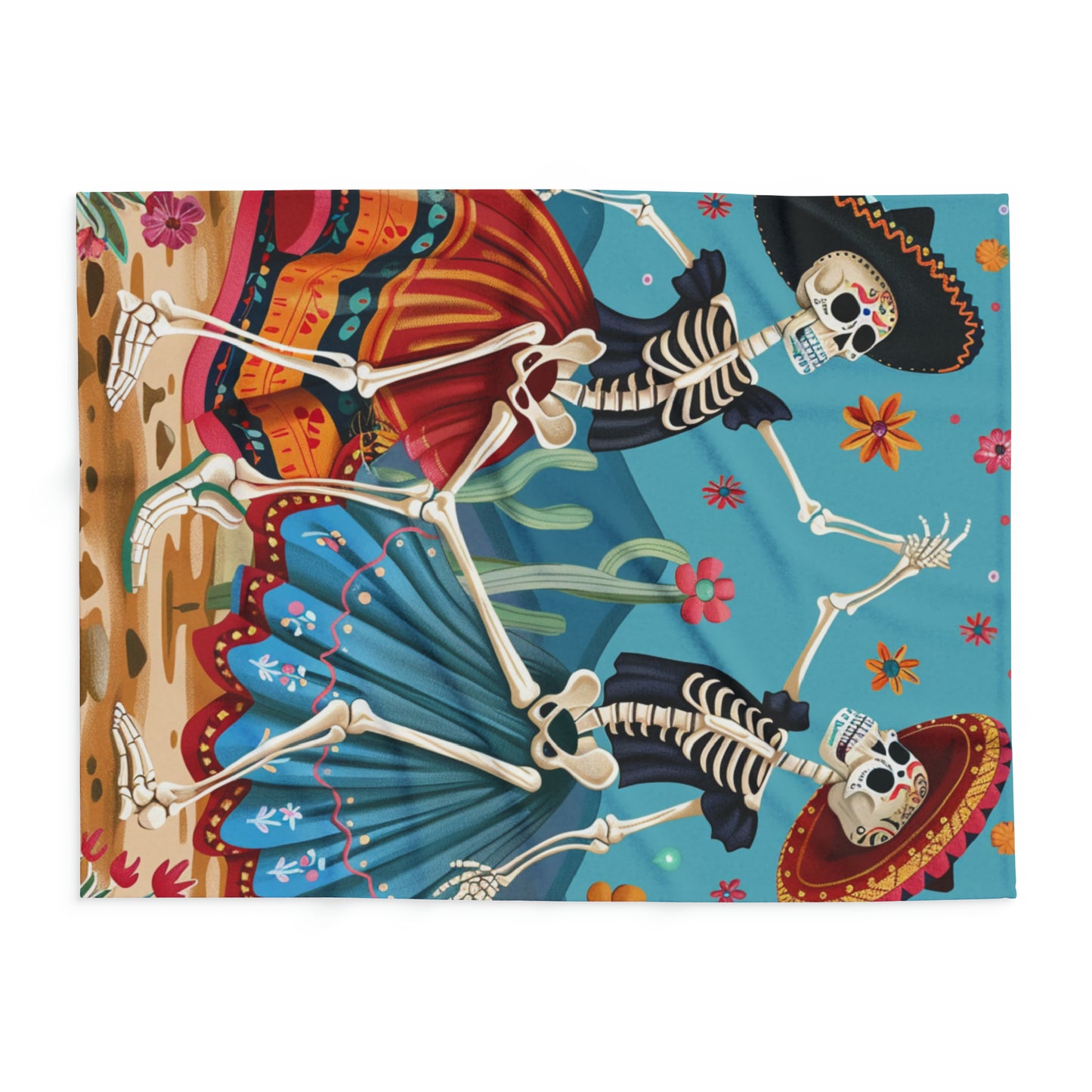 Colorful Skeletons Celebration Fleece Blanket - Perfect for Cinco de Mayo & Day of the Dead, Colorful Skeletons Celebration blanket