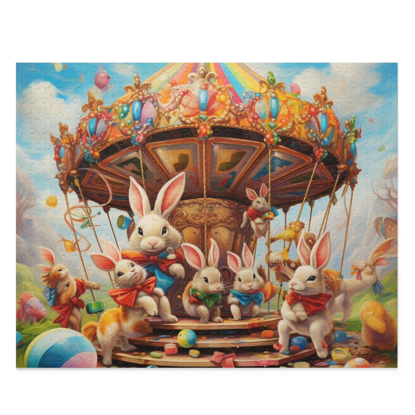 Easter Bunny Carousel Puzzle, Easter Eggs Bunny Jigsaw Puzzle (120, 252, 500-Piece) Family Puzzles, Kids Puzzle, Easter Gifts, Easter Decor