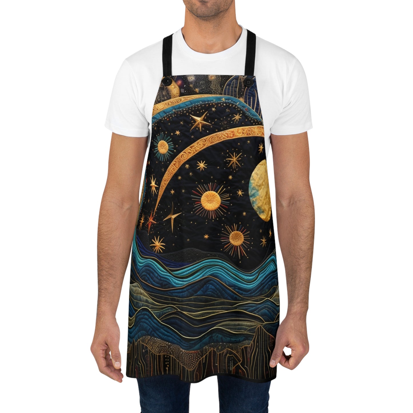 Dreamy Nights Elegant Artistic Celestial Quilt-Pattern Apron, Starry Night Dream Artistic Celestial Quilt-Pattern Apron for Creative Souls