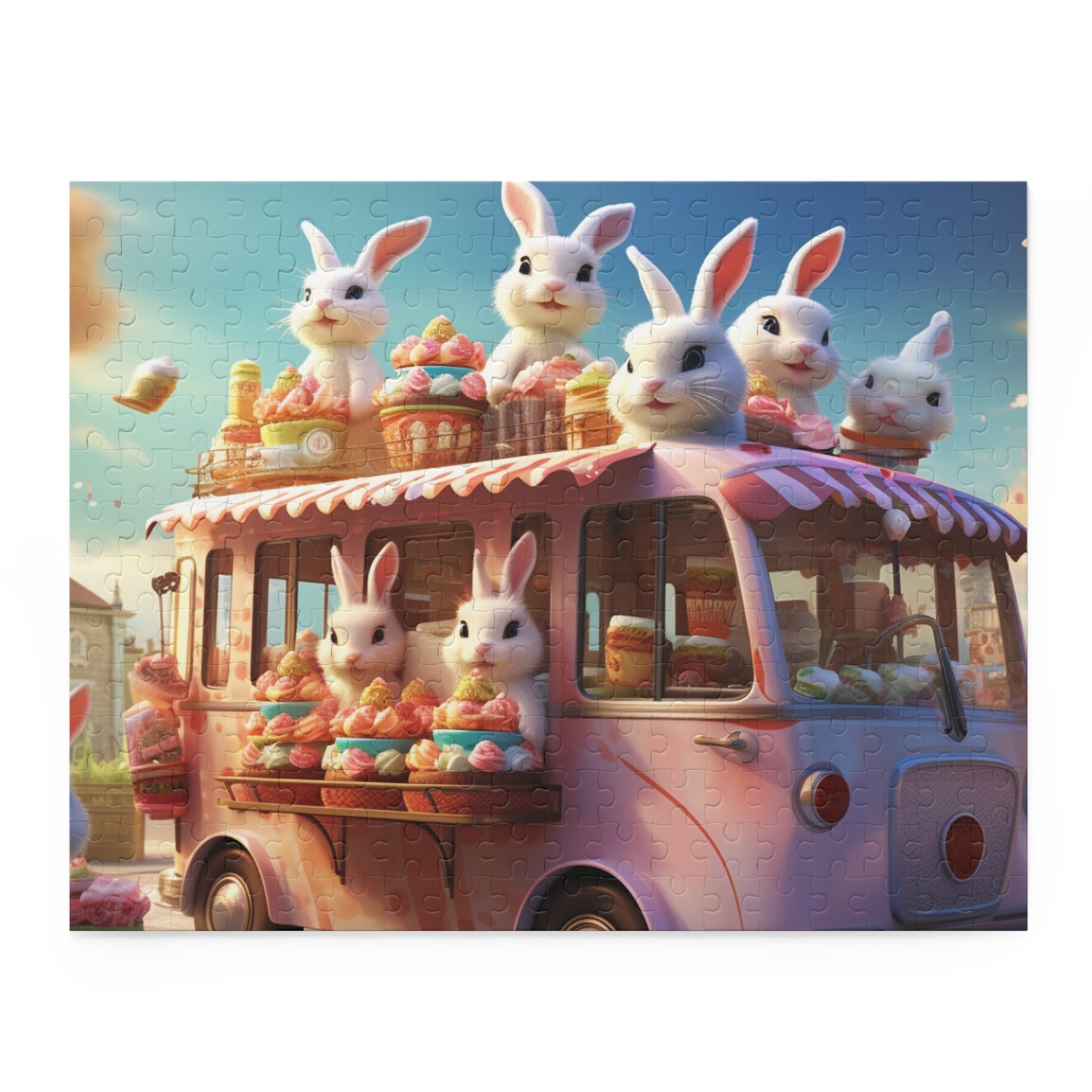 Easter Bunny Caravan Puzzle (120, 252, 500-Piece), Easter Eggs Bunny Jigsaw Puzzle,Family Puzzles,Puzzles for Kids,Easter Gifts,Easter Decor