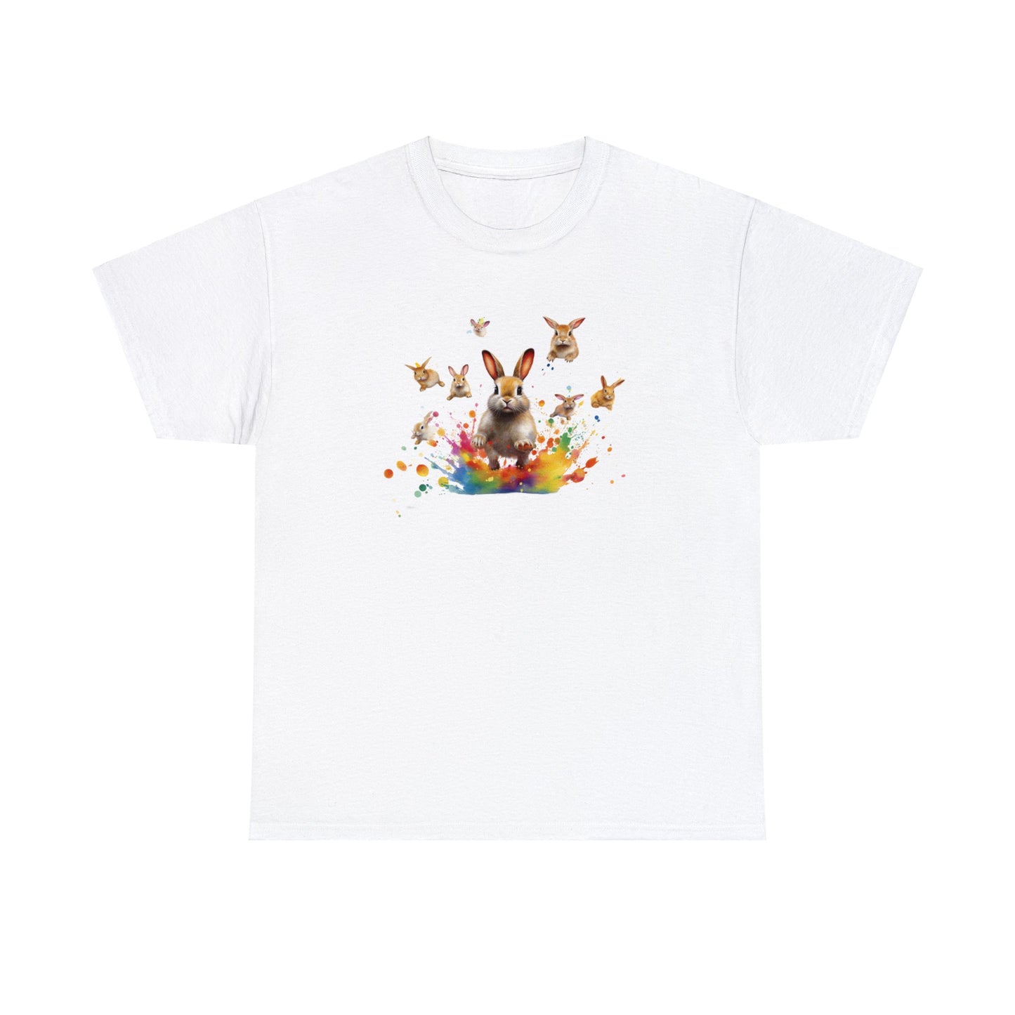 Colorful Easter Bunny Shirt with Jumping Rabbits - Festive Spring Tee, Unisex Heavy Cotton Tee