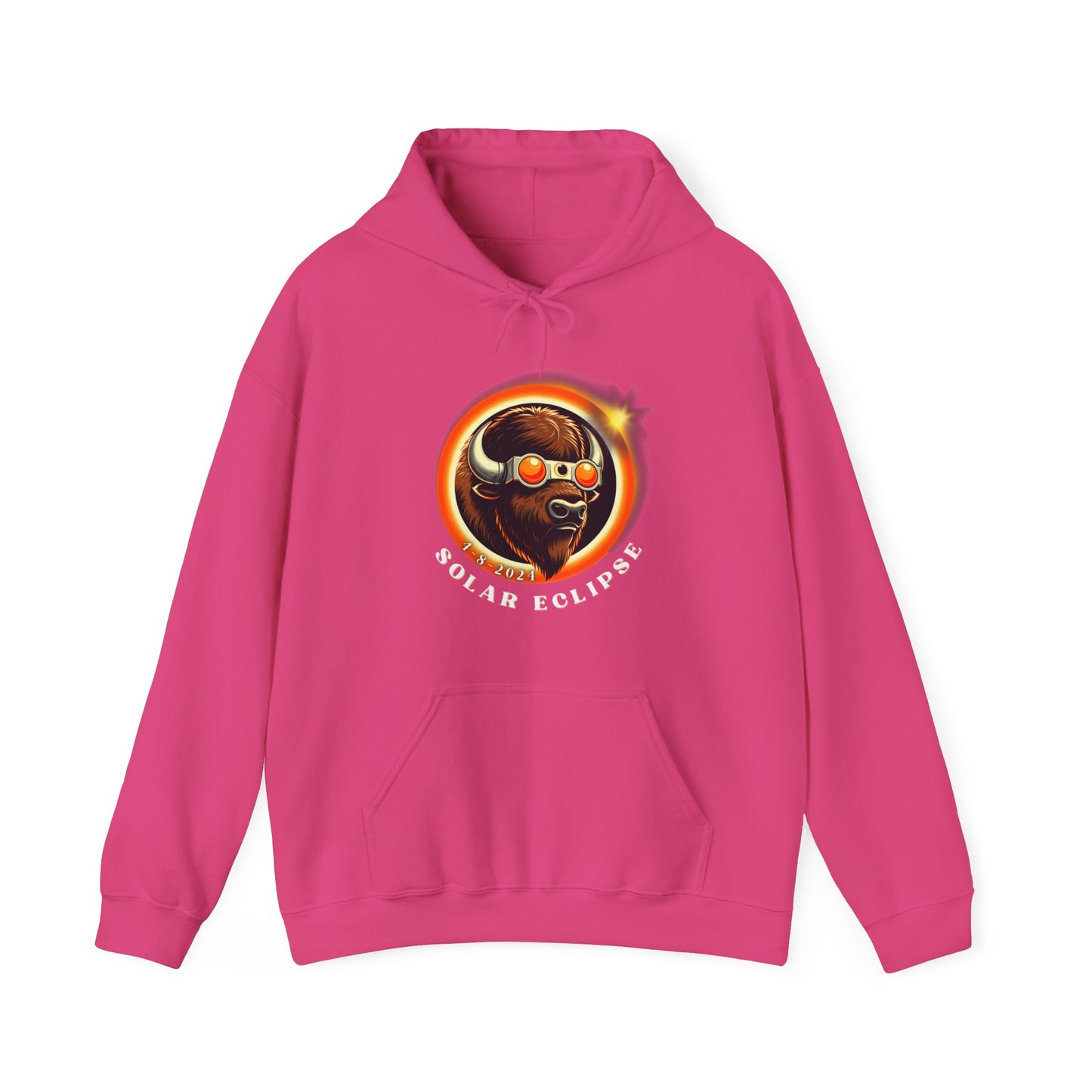 Cool Buffalo in Sunglasses Eclipse Hoodie - Unique Wildlife Fashion Apparel, American Buffalo Eclipse Style Hooded Sweatshirt -Fun Animal Lover Gift