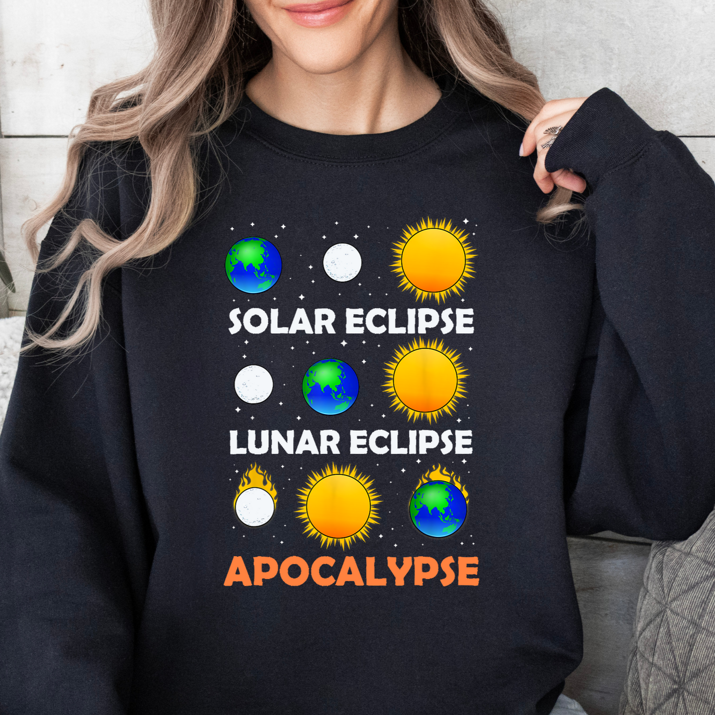 Eclipse Apocalypse 2024 Sweatshirt - A Cosmic Comedy Unleashed, Total Solar Eclipse 2024 Shirt, America Totality, Moon Astronomy