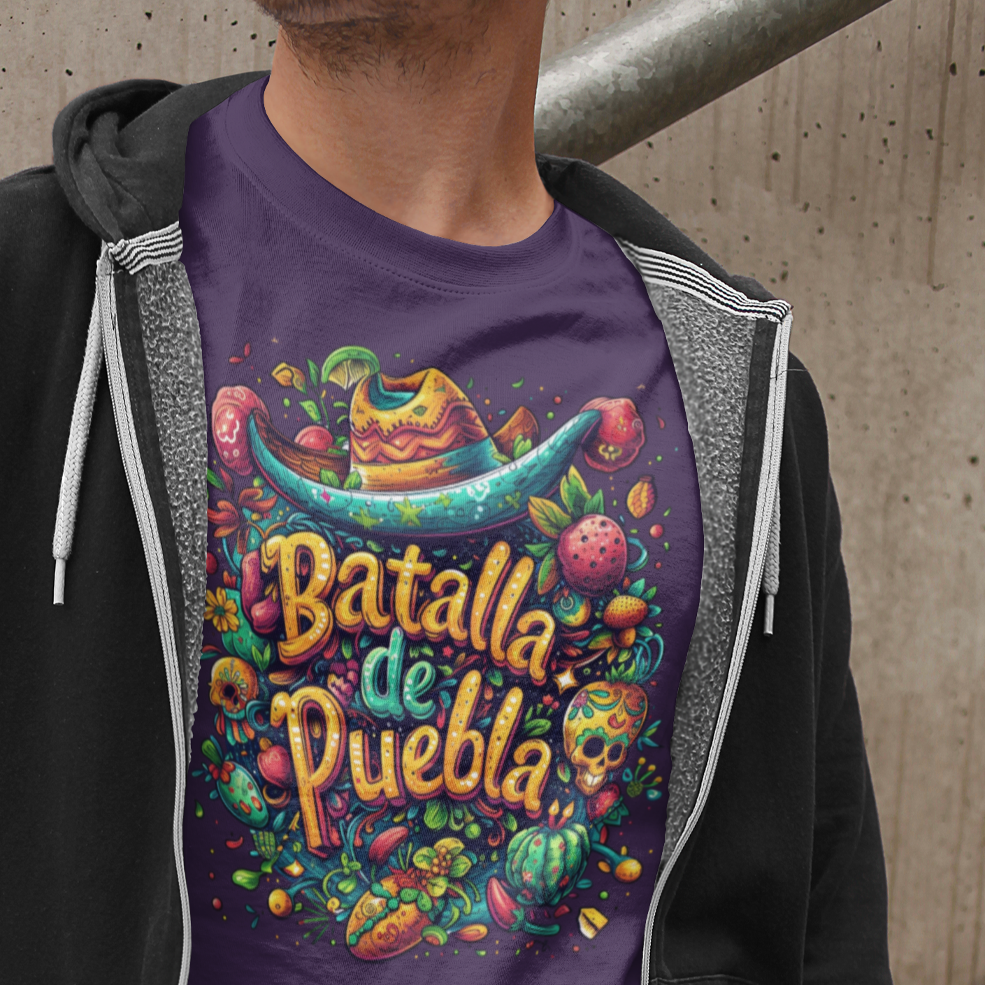 Graphic Unisex Retro Vintage shirt that reads Batalla de Pueblo for Cinco de Mayo on Bella and Canvas shirt in the color purple