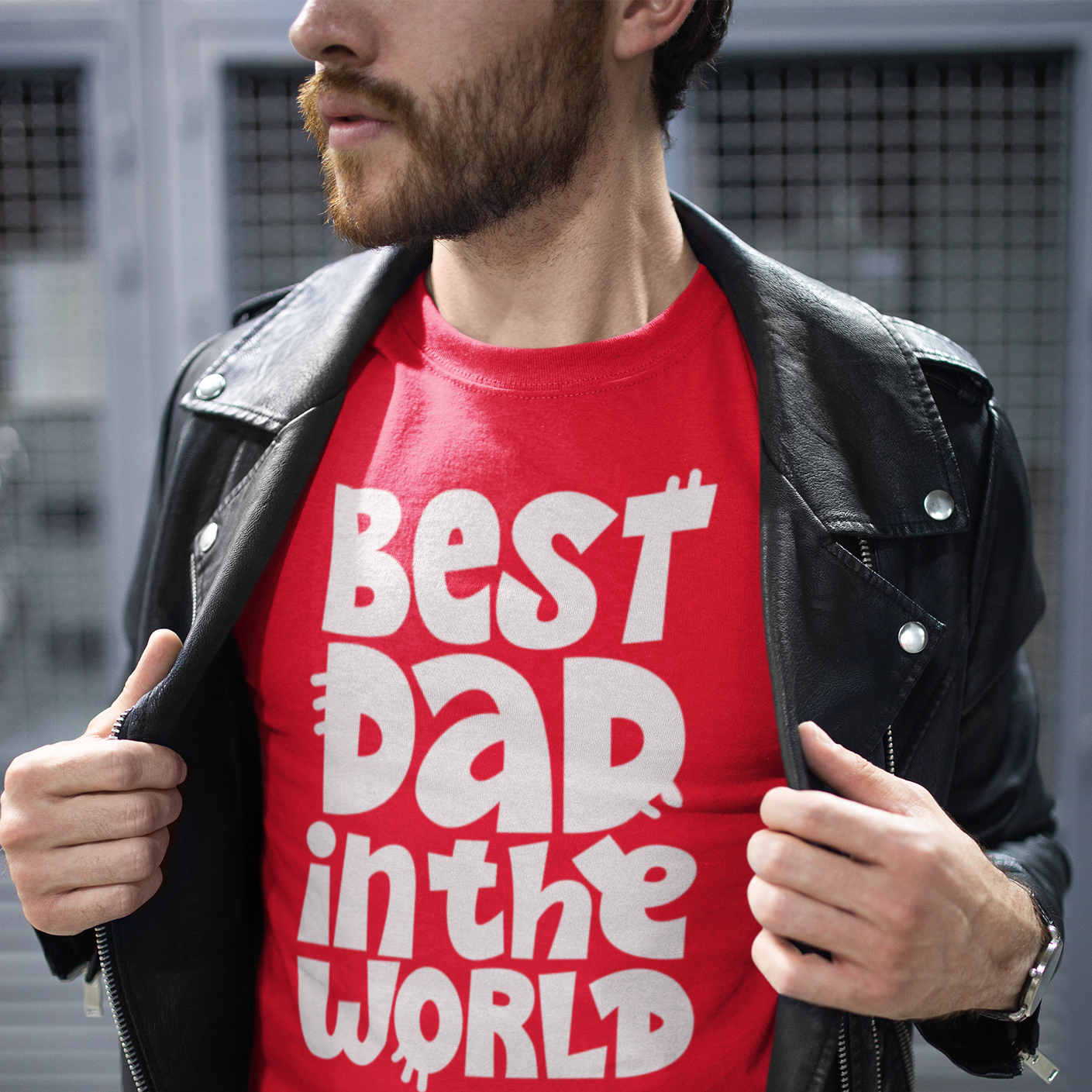 Graphic Unisex T Shirt that reads Best Dad In The World and Canvas tee in the color Red