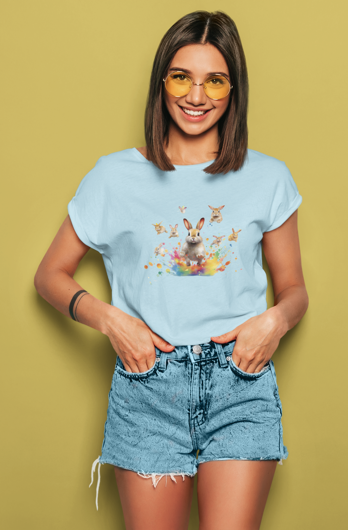 Colorful Easter Bunny Shirt with Jumping Rabbits - Festive Spring Tee, Unisex Heavy Cotton Tee