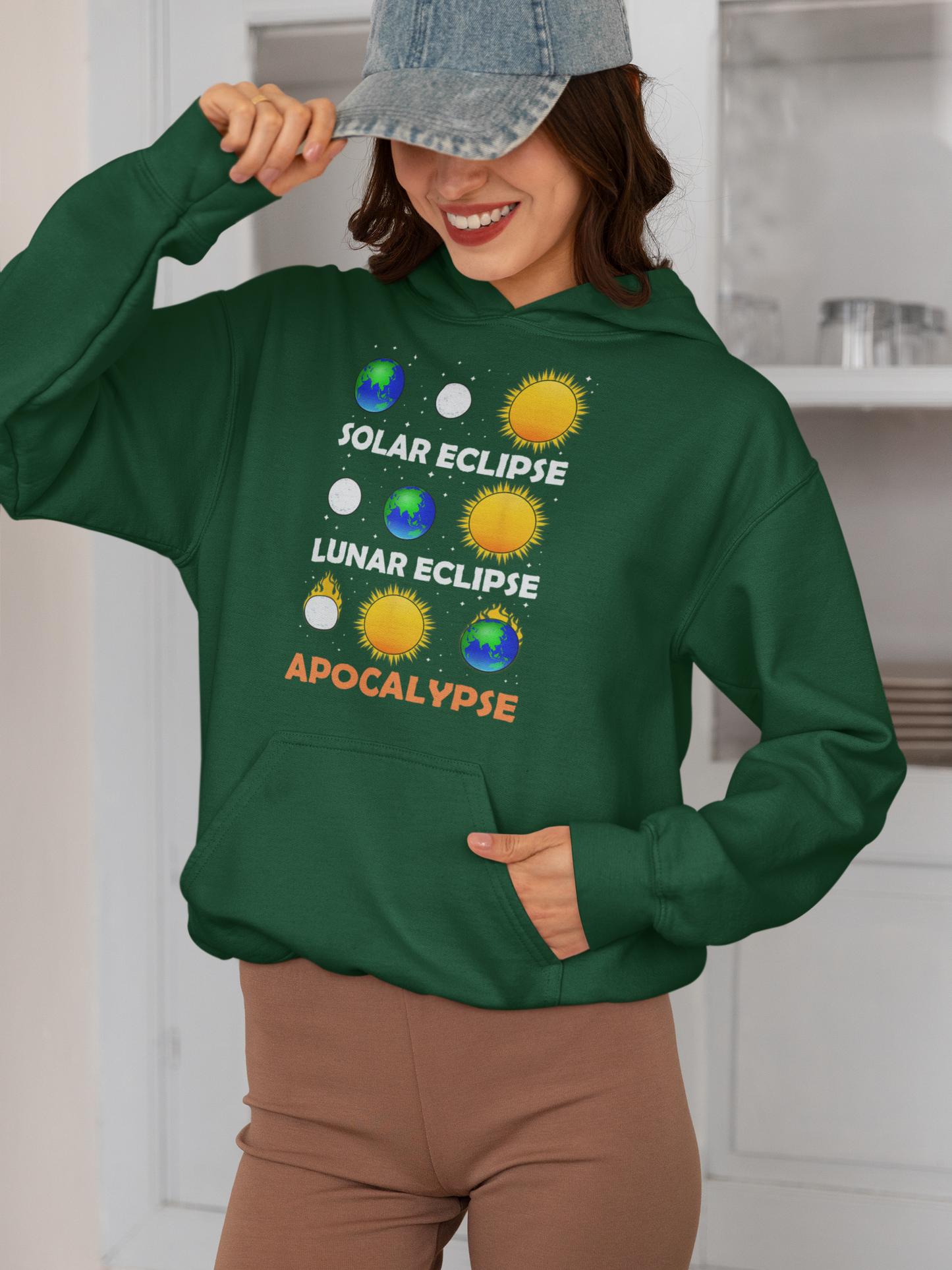 Funny Eclipse Apocalypse 2024 Hooded Sweatshirt - A Cosmic Comedy Unleashed, Teacher's Sweatershirt, Science Sweatshirt, Funny Science Sweatshirt