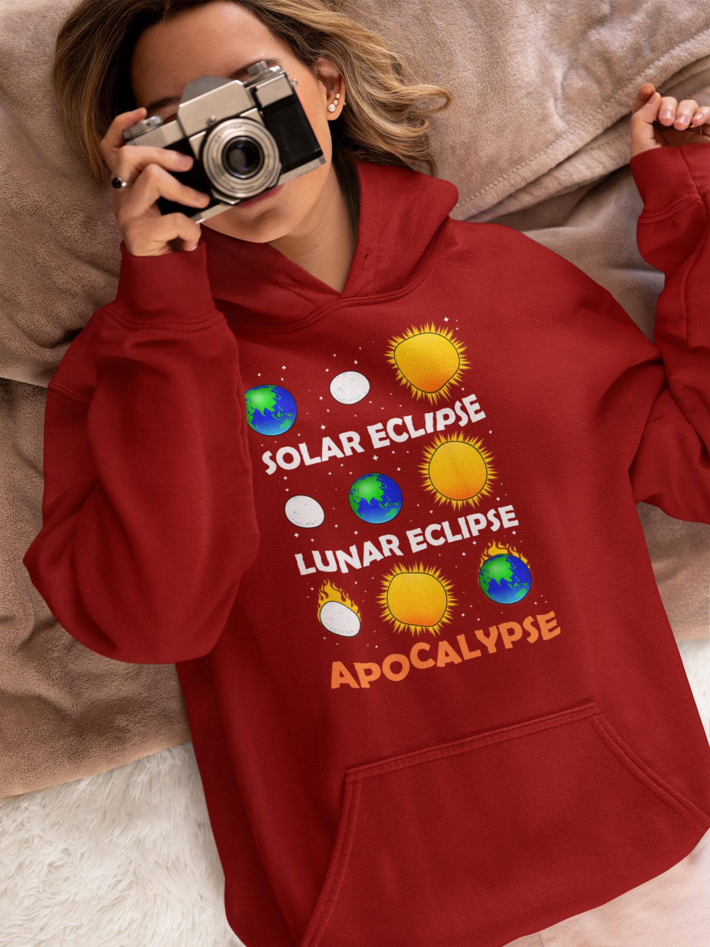 Funny Eclipse Apocalypse 2024 Hooded Sweatshirt - A Cosmic Comedy Unleashed, Teacher's Sweatershirt, Science Sweatshirt, Funny Science Sweatshirt