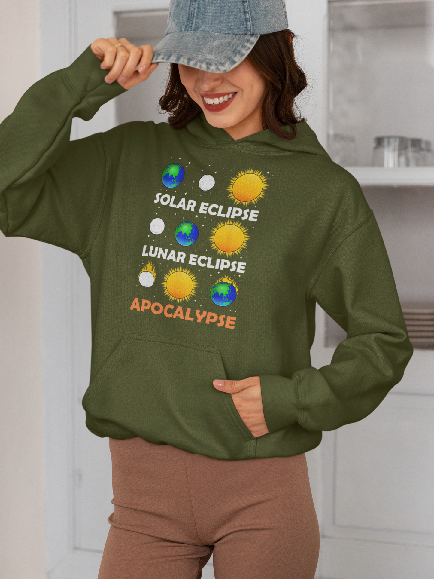 Funny Eclipse Apocalypse 2024 Hooded Sweatshirt - A Cosmic Comedy Unleashed, Teacher's Sweatershirt, Science Sweatshirt, Funny Science Sweatshirt