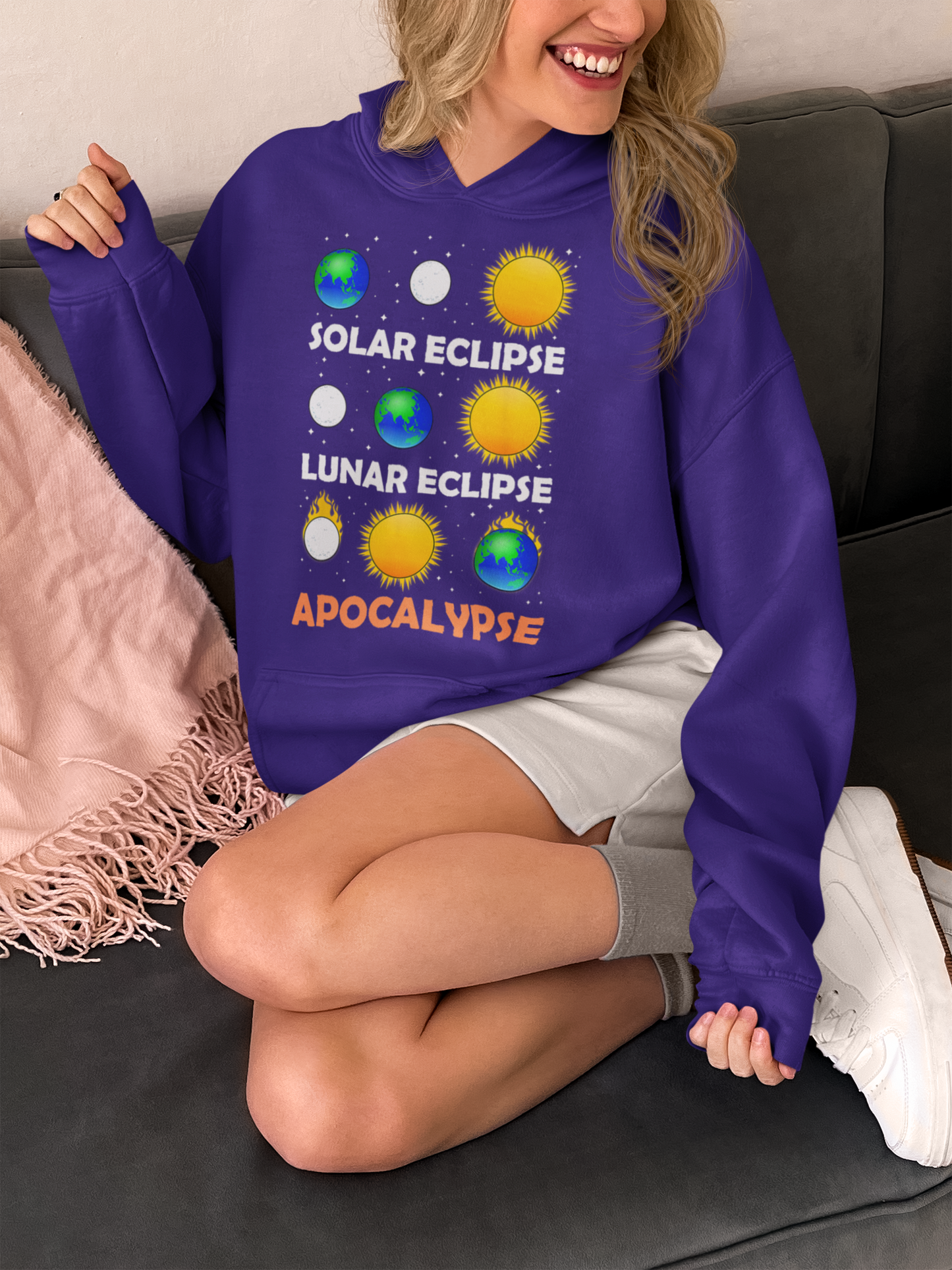 Funny Eclipse Apocalypse 2024 Hooded Sweatshirt - A Cosmic Comedy Unleashed, Teacher's Sweatershirt, Science Sweatshirt, Funny Science Sweatshirt