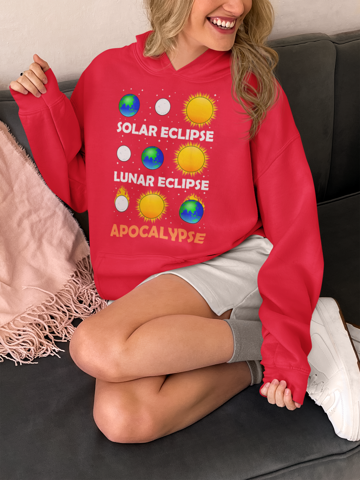 Funny Eclipse Apocalypse 2024 Hooded Sweatshirt - A Cosmic Comedy Unleashed, Teacher's Sweatershirt, Science Sweatshirt, Funny Science Sweatshirt