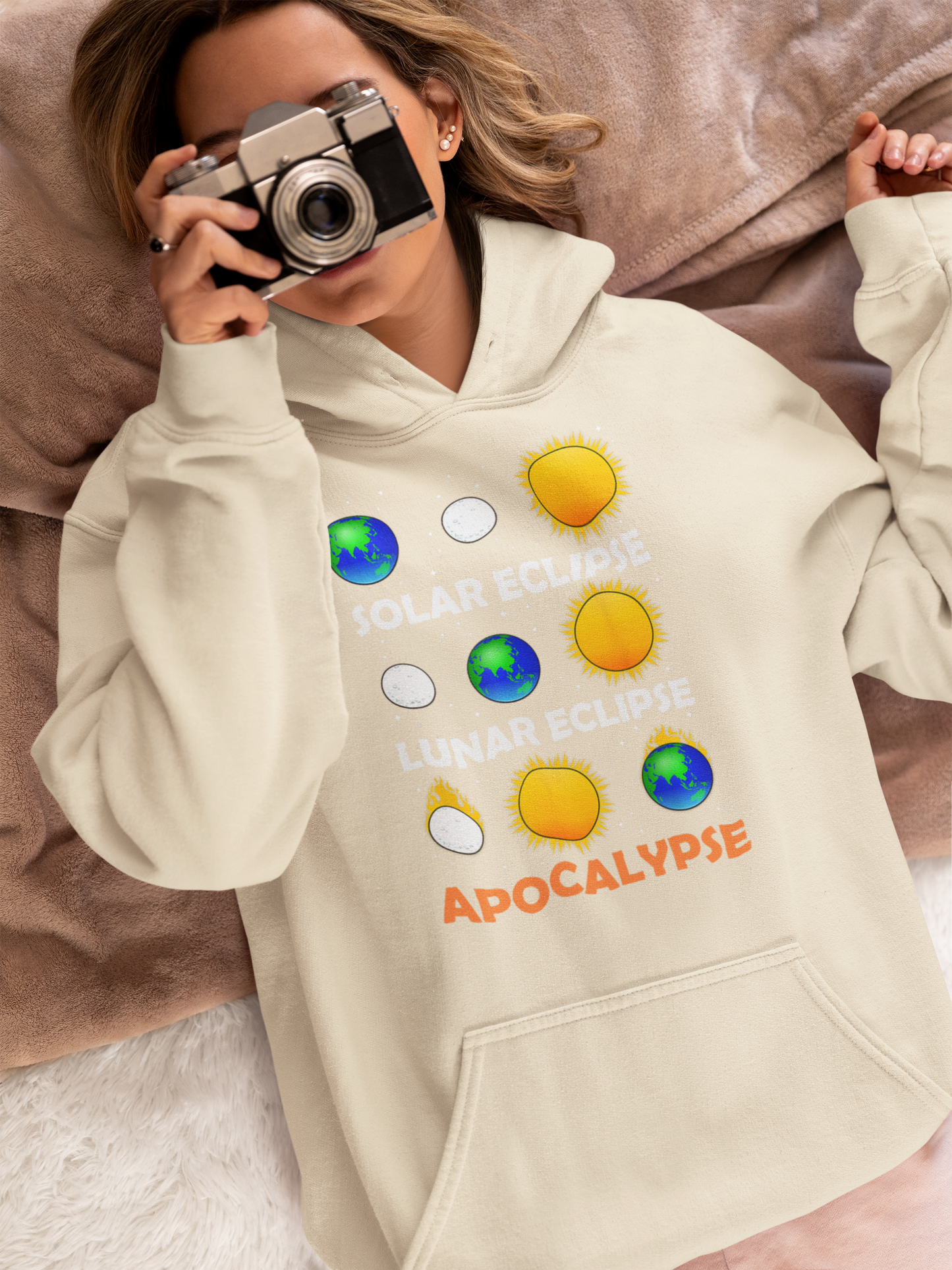 Funny Eclipse Apocalypse 2024 Hooded Sweatshirt - A Cosmic Comedy Unleashed, Teacher's Sweatershirt, Science Sweatshirt, Funny Science Sweatshirt