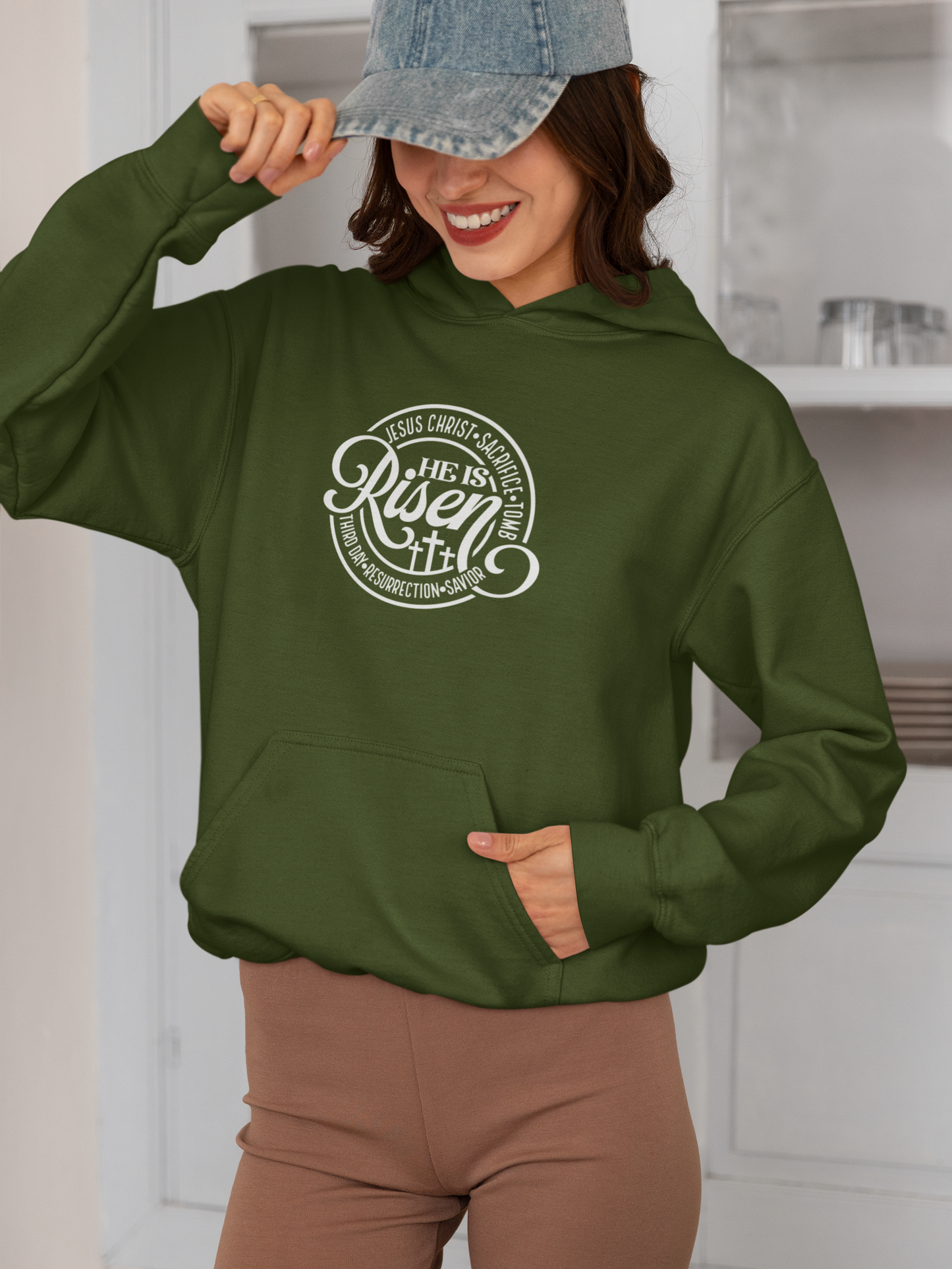 Faithful and Stylish - He Is Risen Hooded Sweatshirt for Christians