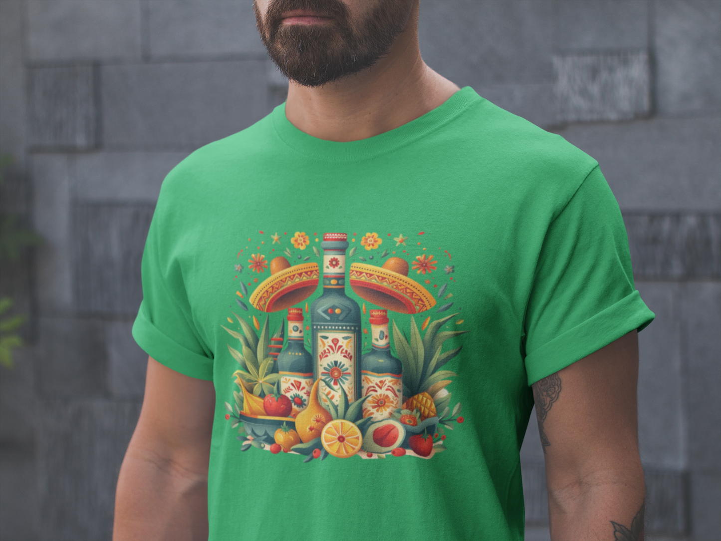 Cinco de Mayo Chic: Fun Fruit Bottles Sombrero Tee for Fiesta, Fiesta Ready, Fruit Bottles and Sombrero T-shirt for Cinco de Mayo