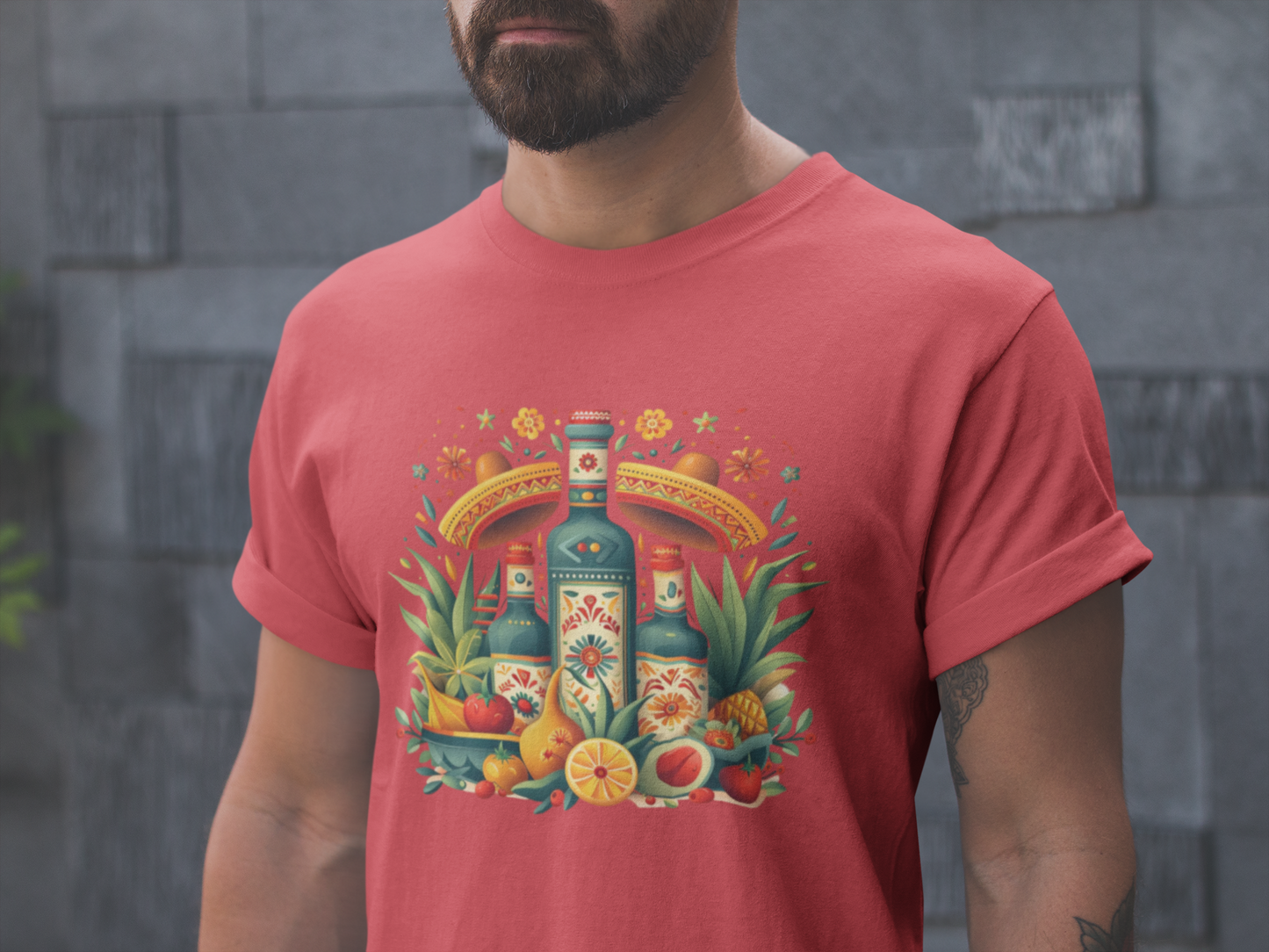 Cinco de Mayo Chic: Fun Fruit Bottles Sombrero Tee for Fiesta, Fiesta Ready, Fruit Bottles and Sombrero T-shirt for Cinco de Mayo