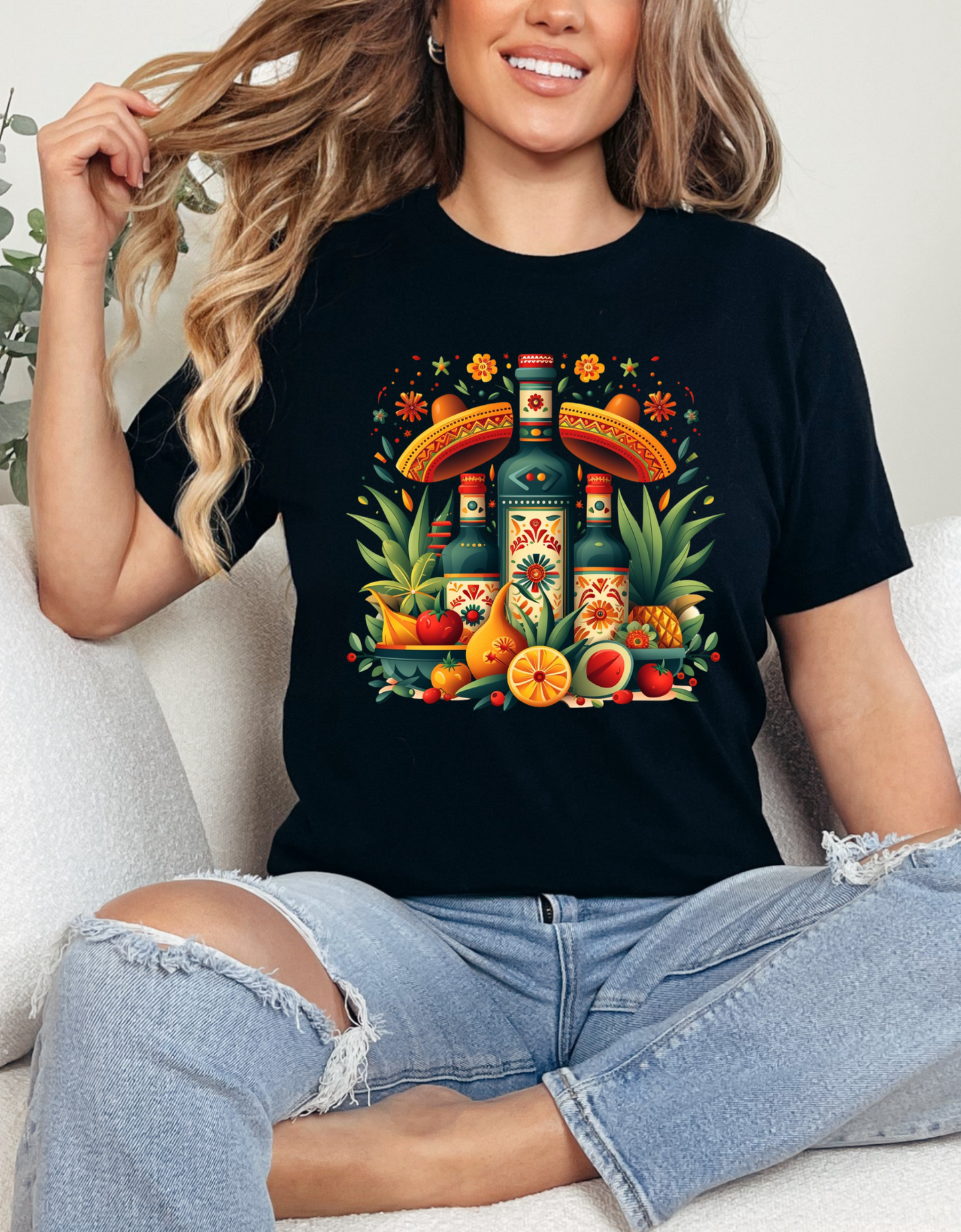 Cinco de Mayo Chic: Fun Fruit Bottles Sombrero Tee for Fiesta, Fiesta Ready, Fruit Bottles and Sombrero T-shirt for Cinco de Mayo